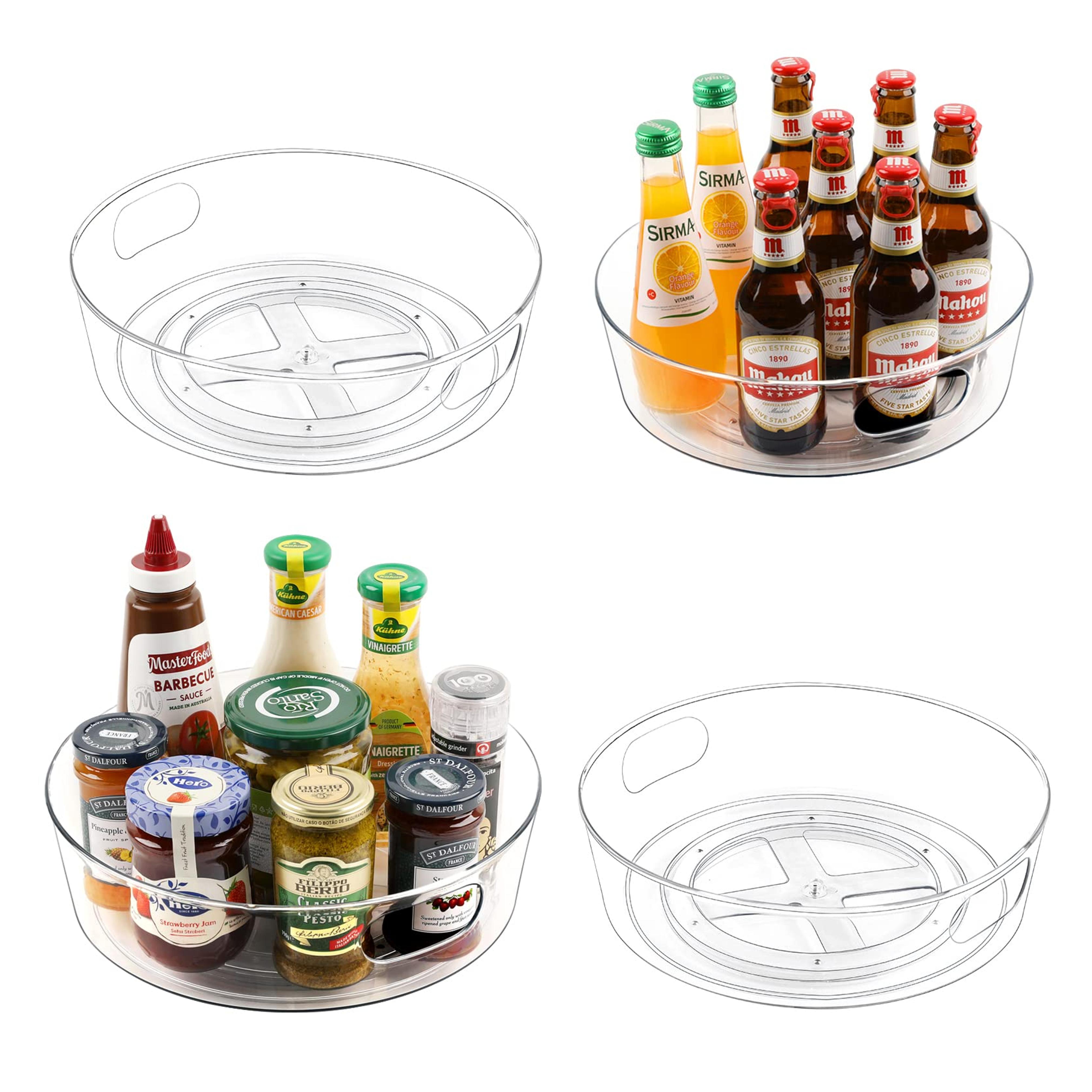 4 Pack Lazy Susan Organizer for Cabinet, Upgraded 11.5" Clear Lazy Susan Turntable with Handles and Raised Edge, Rotating Lazy Susan Spice Storage for Kitchen, Pantry, Refrigerator, Bathroom, Table