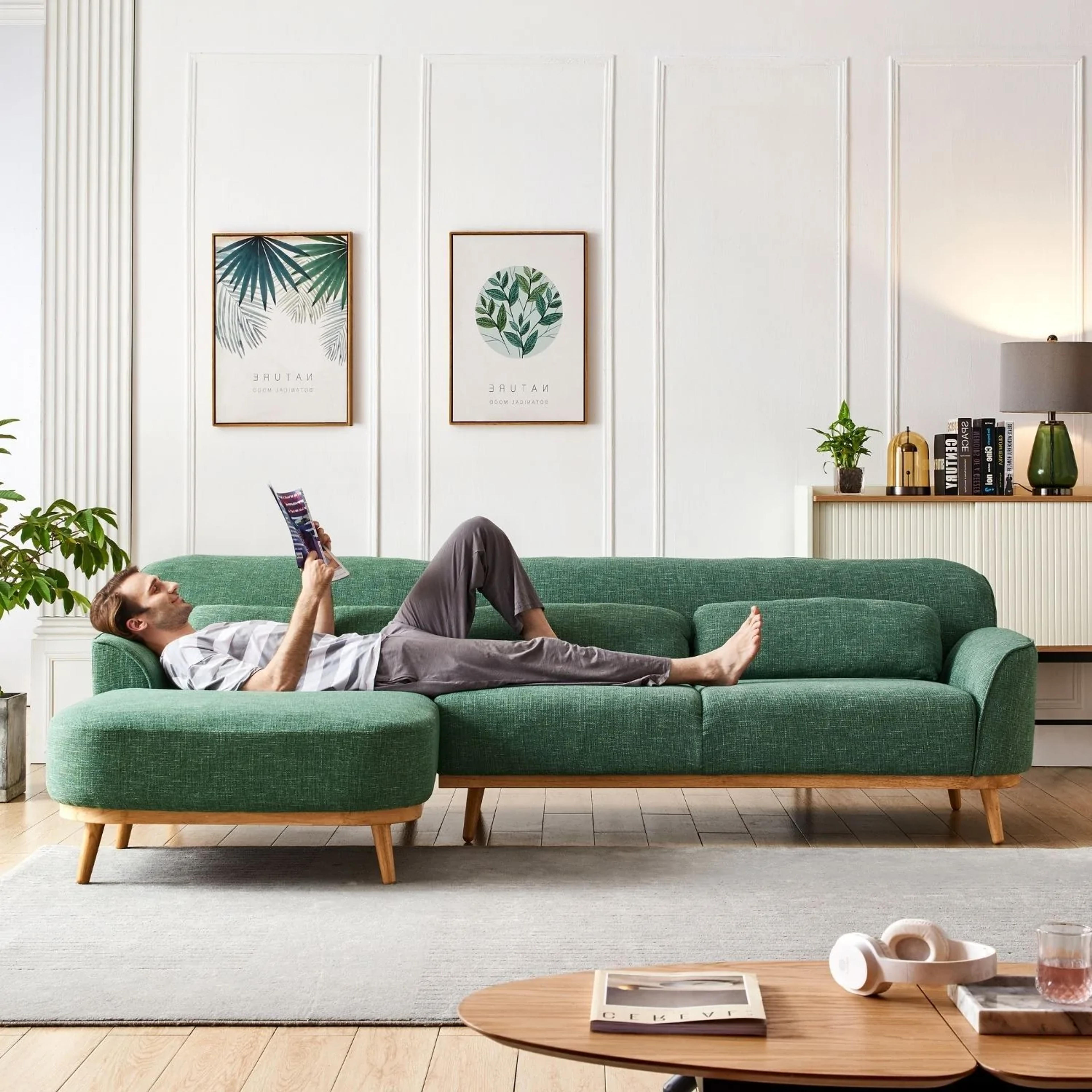 Solid Wood Sectional - Green / Facing Left