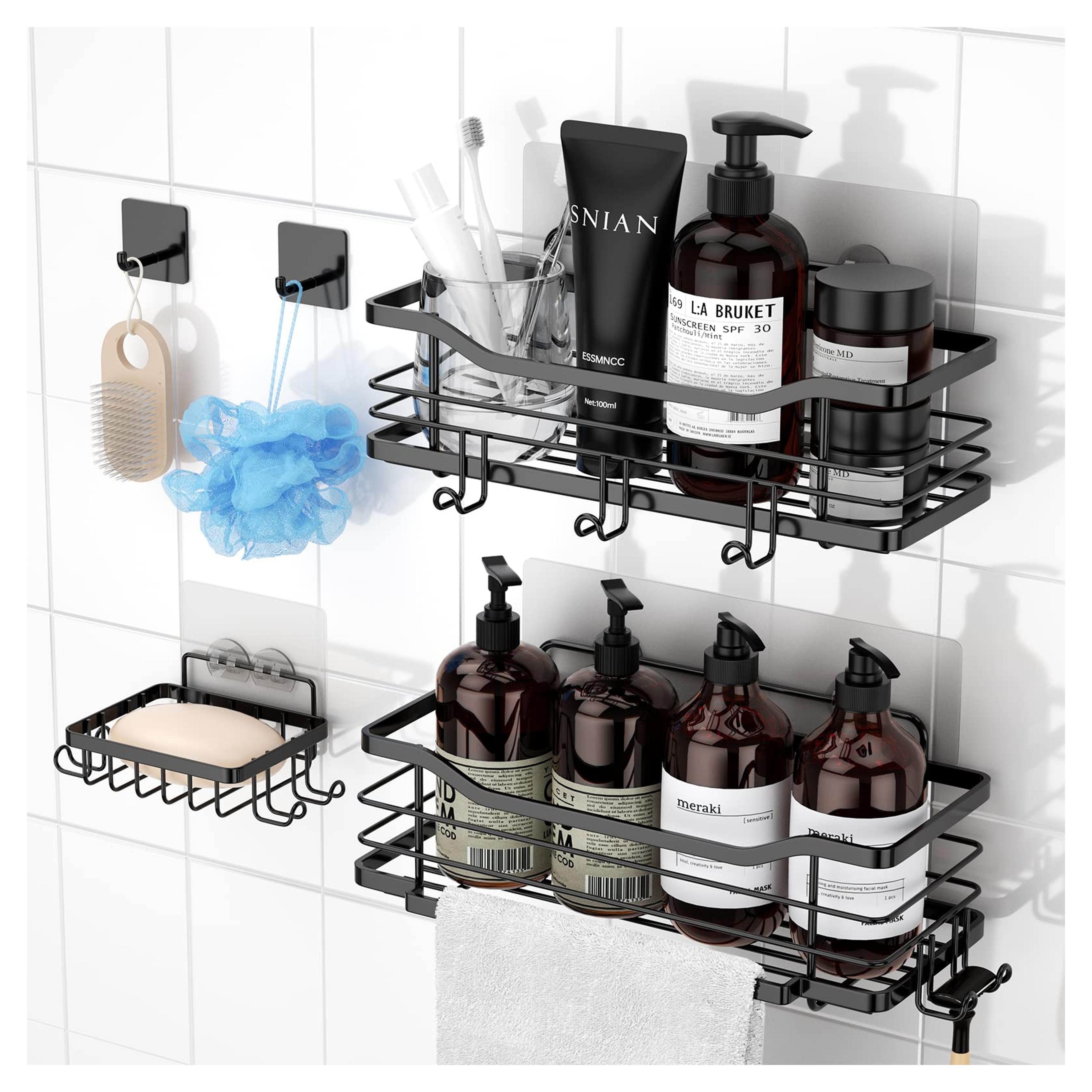 ATEMANS Black Shower Caddy 5-Pack, Bathroom Shower Shelves, Shower Shelf for Inside Shower，Adhesive Wall Mounted Shower Racks with Soap Holder