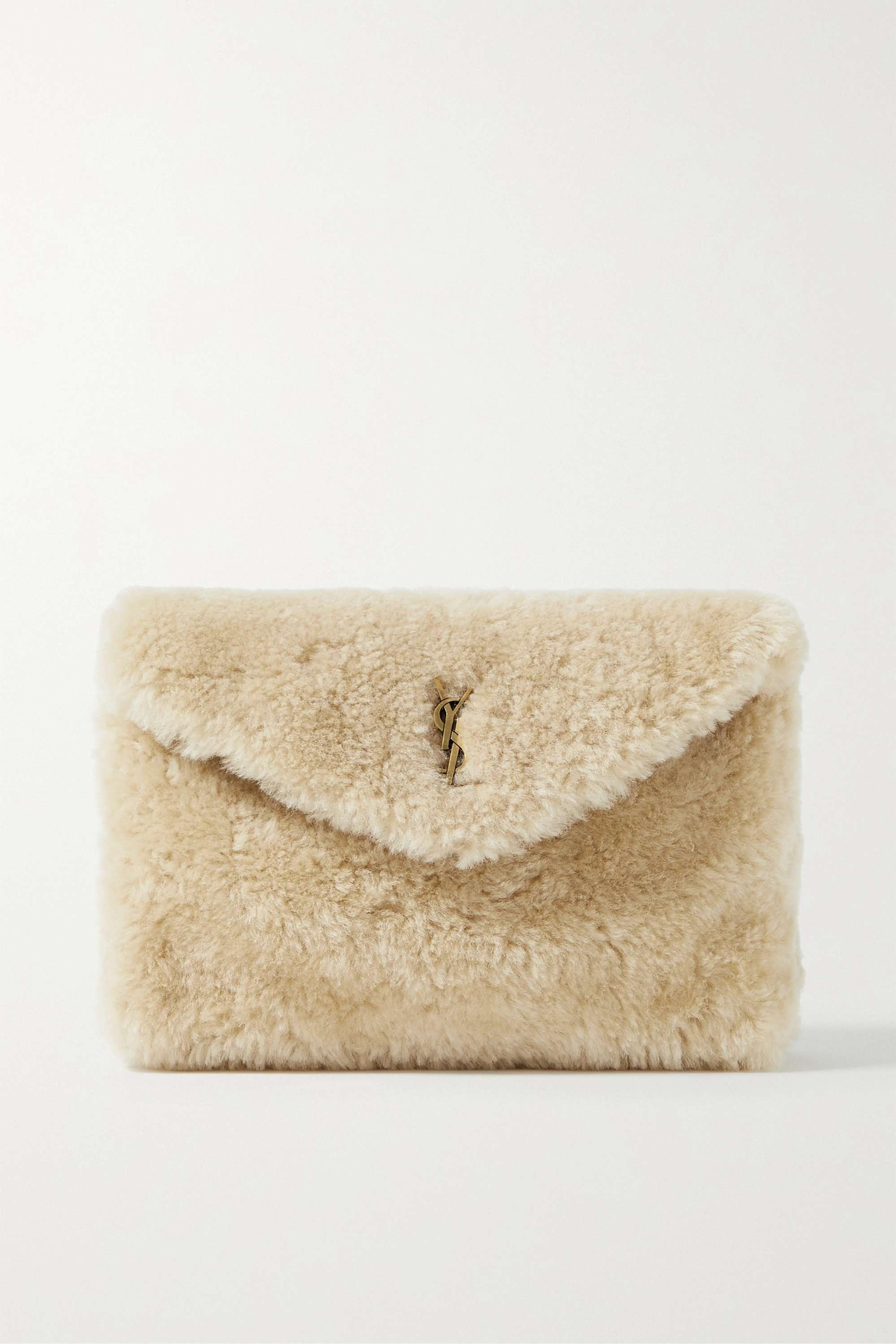 Neutral Puffer small shearling clutch | SAINT LAURENT | NET-A-PORTER