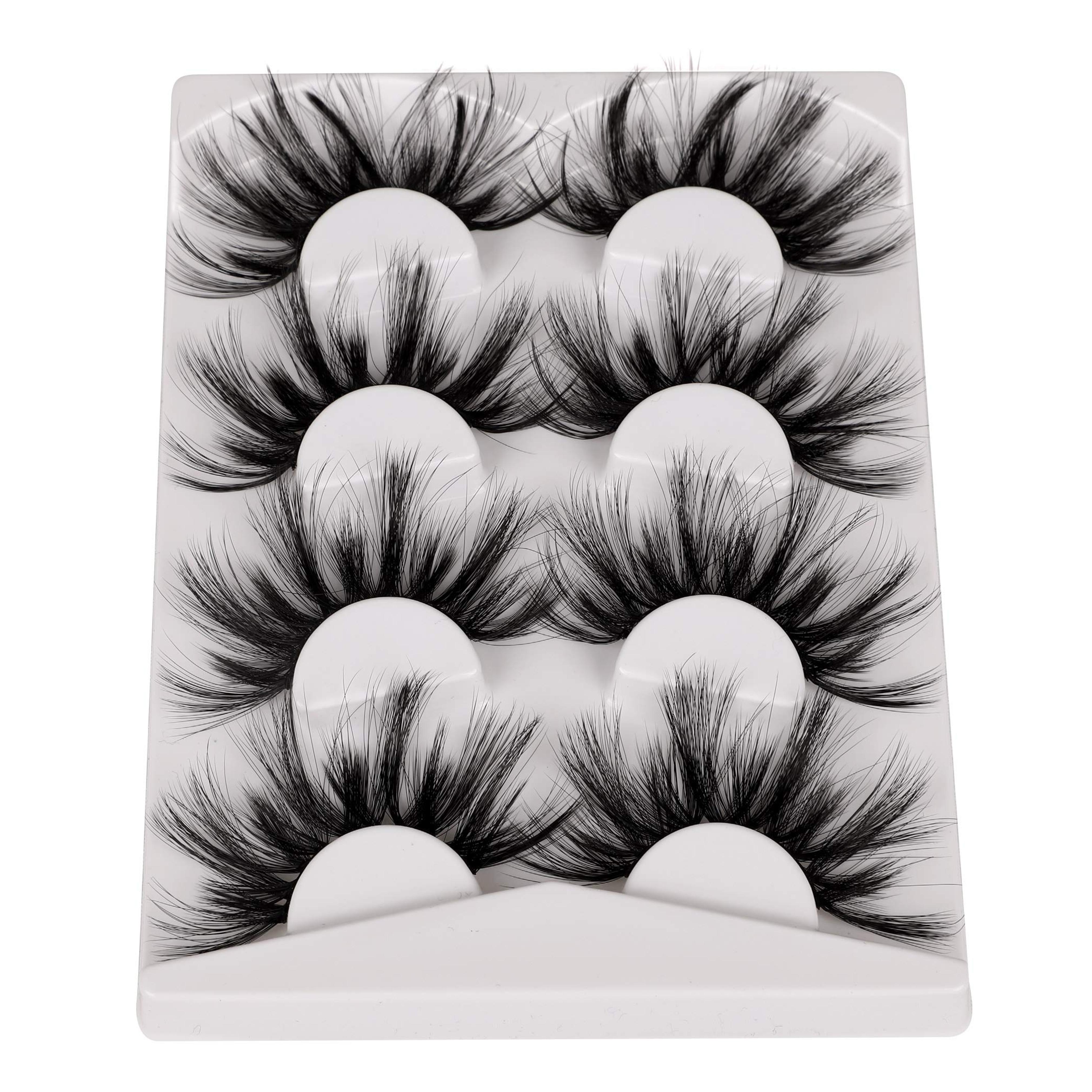 Pleell 25MM Lashes Mink Fluffy Wispy False Eyelashes Pack 3D Dramatic Long Volume Eyelashes 4 Pairs