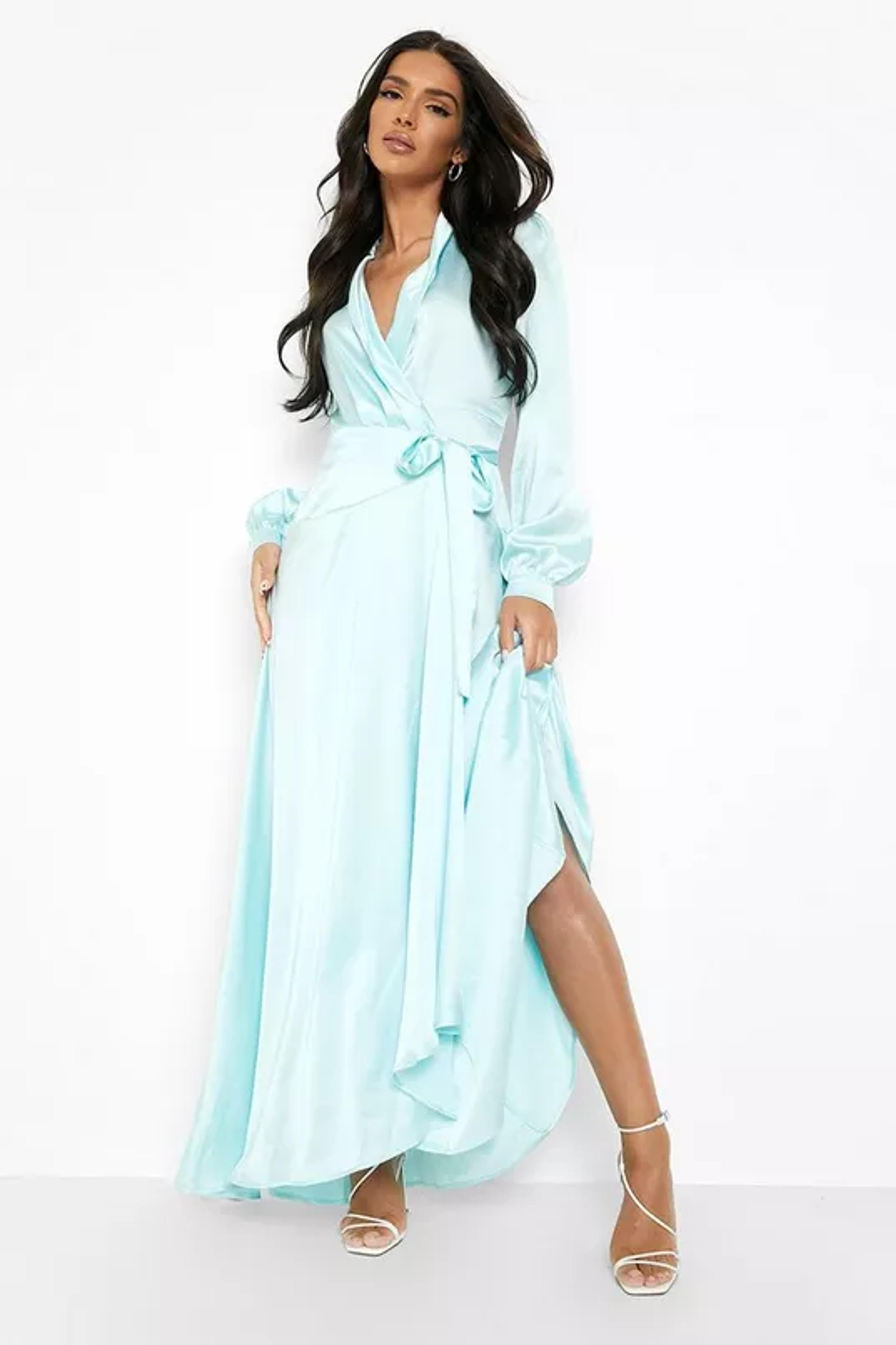 Satin Wrap Belted Maxi Dress