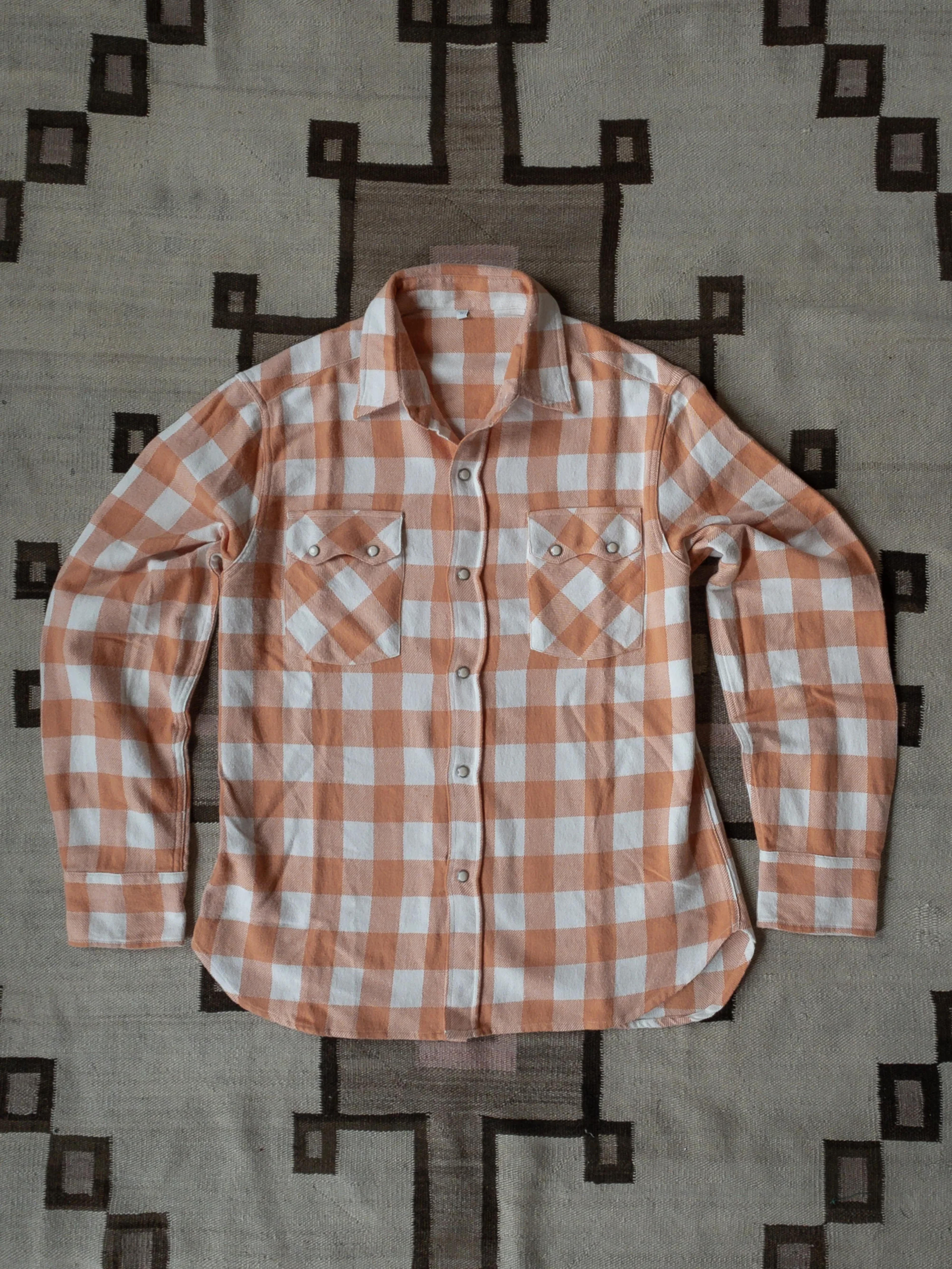 Washed Flannel Pearlsnap Shirt - Burnt Orange/Cream Buffalo Plaid – Wythe New York