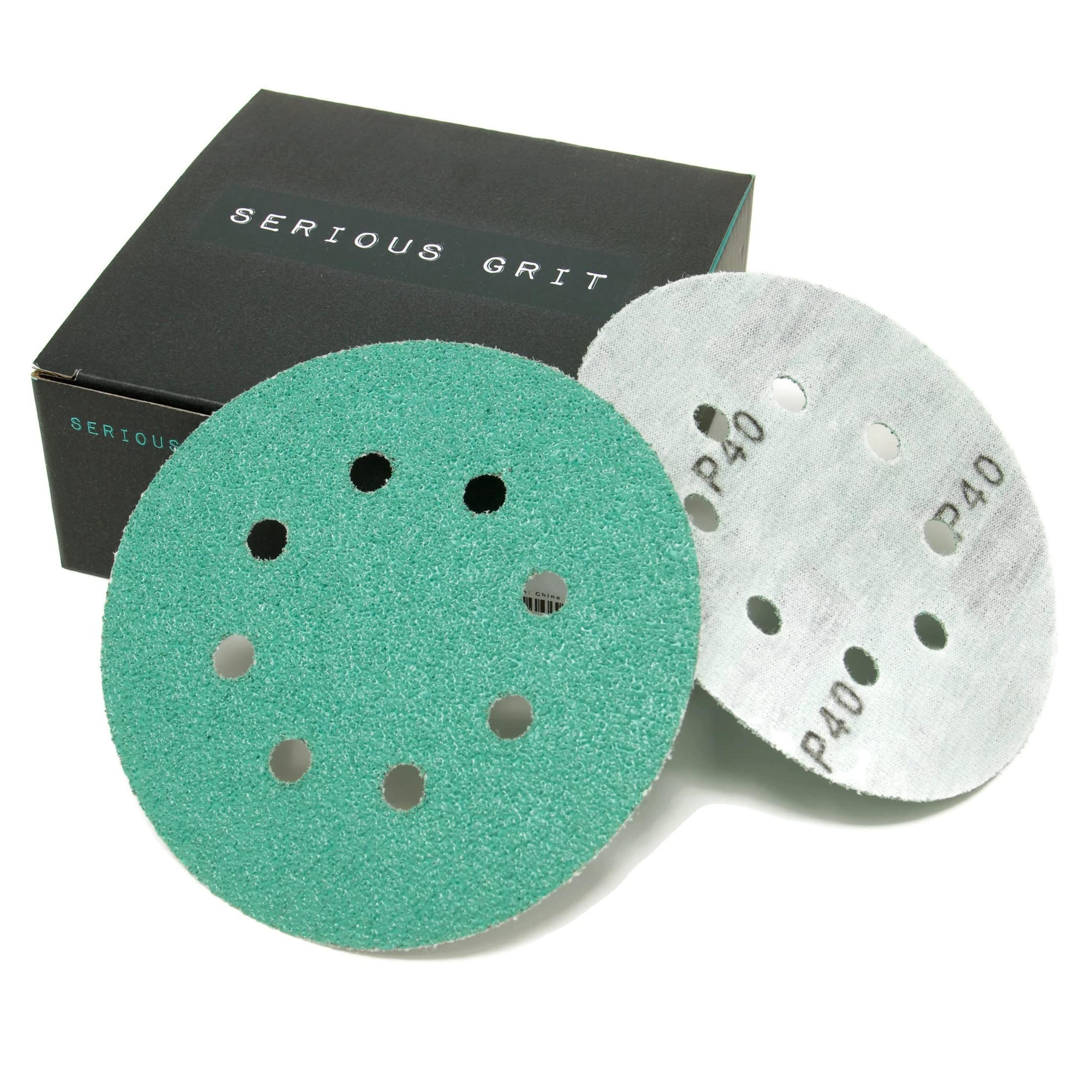 Serious Grit 5-Inch 8-Hole, 40 Grit Sanding Discs - Premium Hook and Loop Heavy Duty Sandpaper for Random Orbital Sanders - 25 PACK BOX