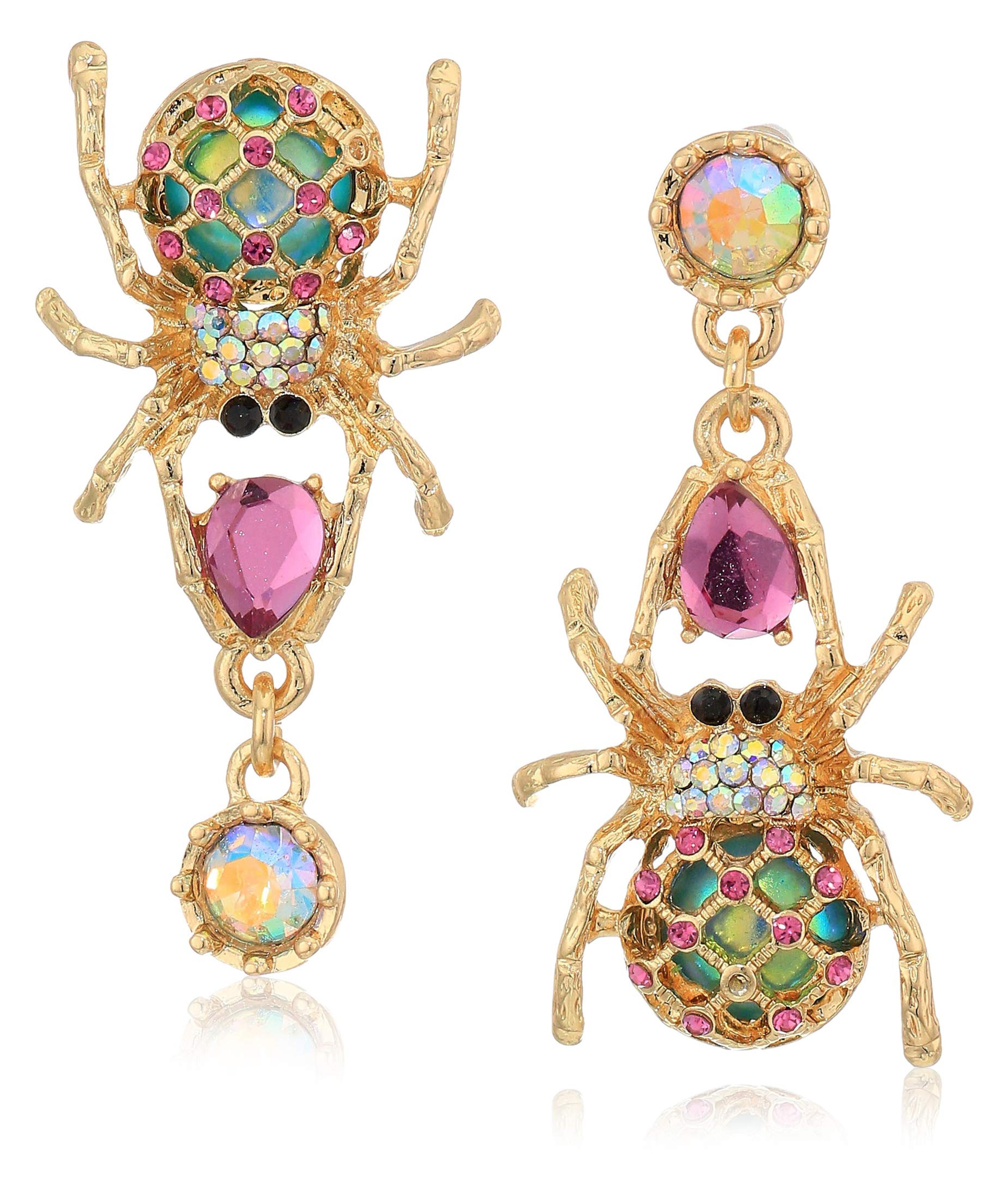 Betsey Johnson Spider Non-Matching Drop Earrings