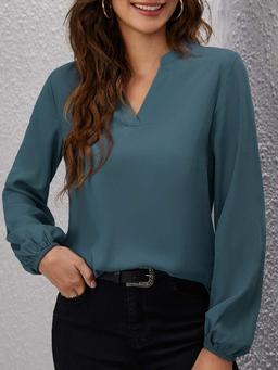 Notch Neck Solid Blouse | EMERY ROSE