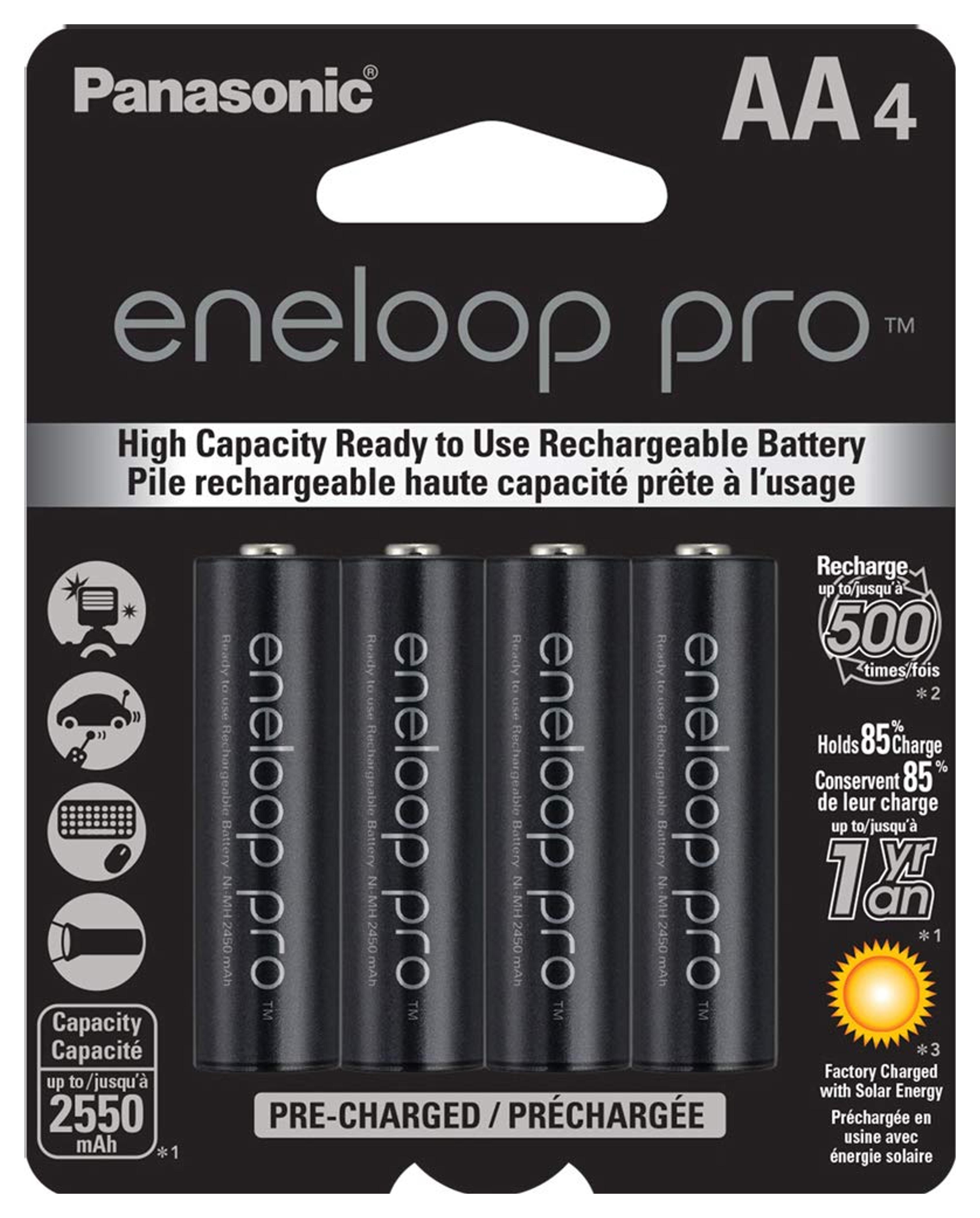 Panasonic BK-3HCCA4BA eneloop pro AA High Capacity New Ni-MH Pre-Charged Rechargeable Batteries, 4 Pack