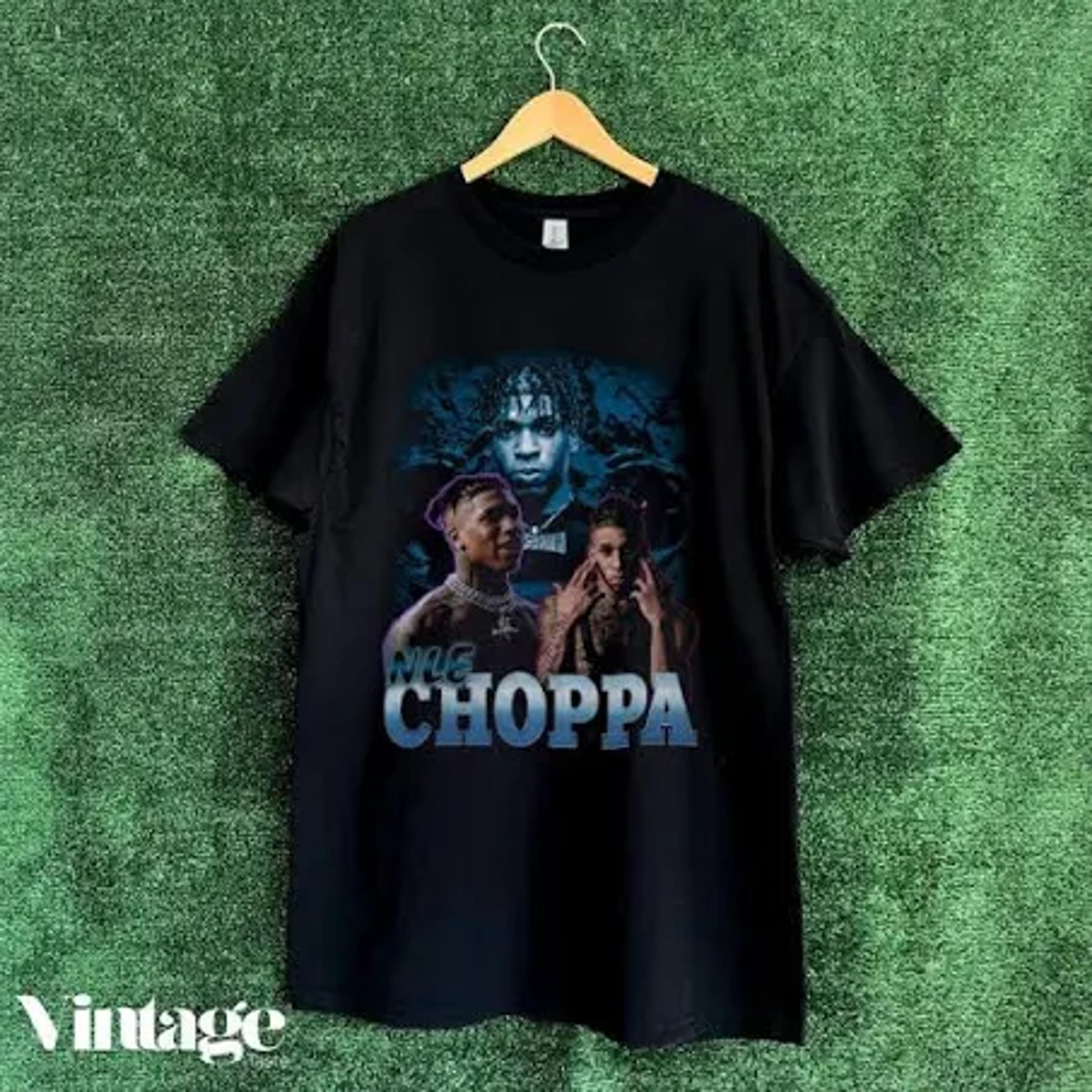 Gildan x Rap Tees Nle Choppa Rapper Y2K Vintage T-shirts in Black, Men's (Size Large)