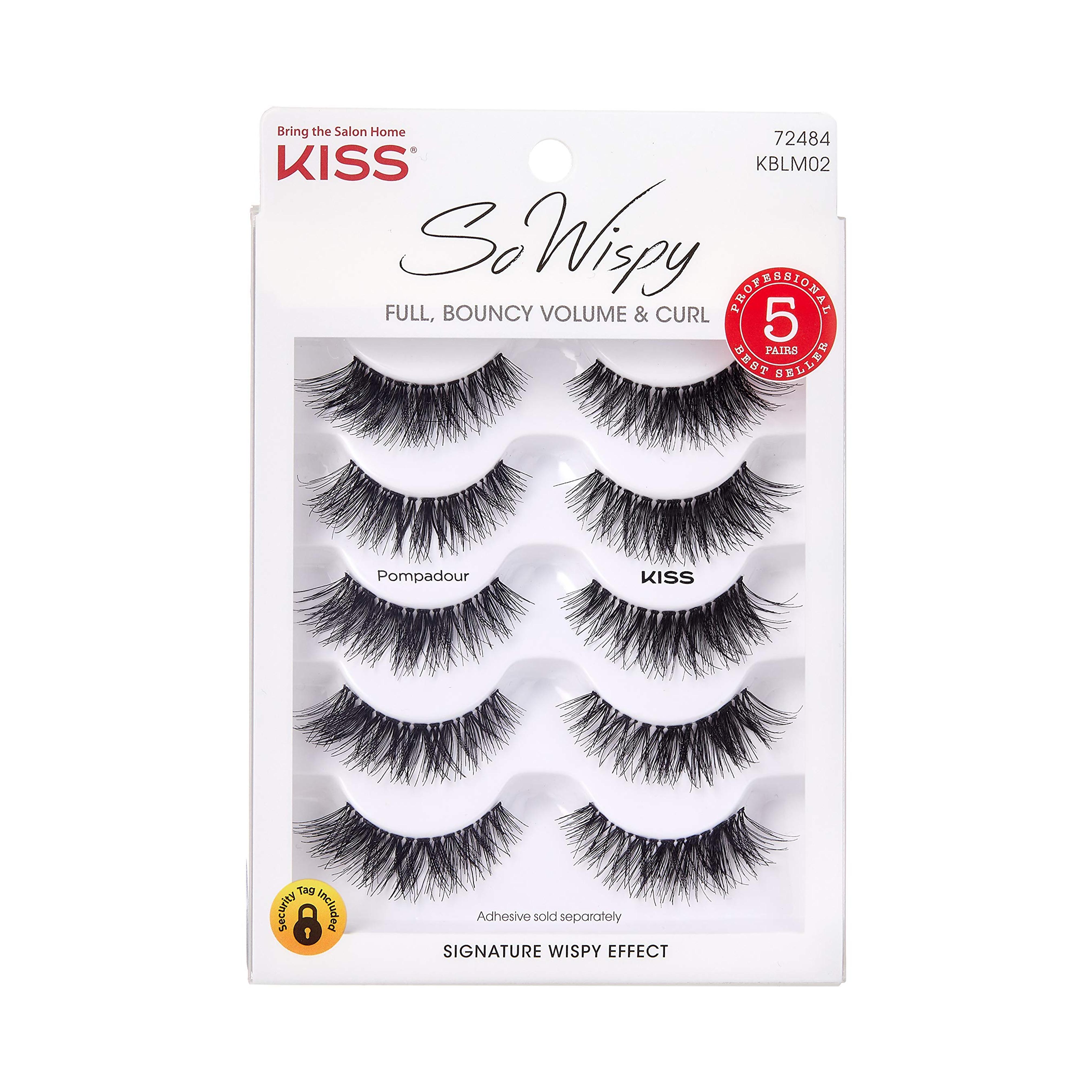 KISS Blowout, False Eyelashes, Pompadour', 16 mm, Includes 5 Pairs Of Lashes, Contact Lens Friendly, Easy to Apply, Reusable Strip Lashes, Glue On Lashes