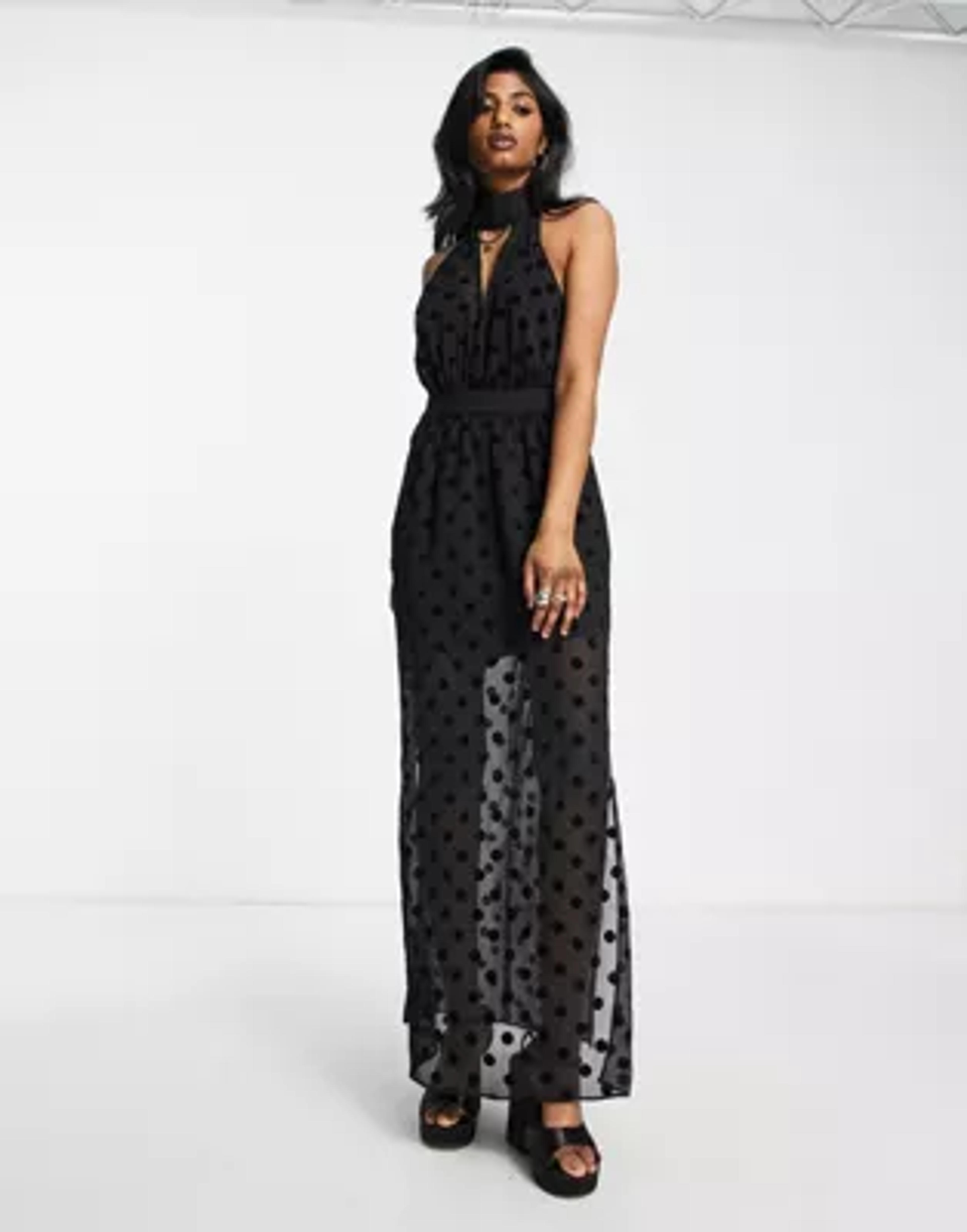 Topshop dot mesh maxi dress in black | ASOS