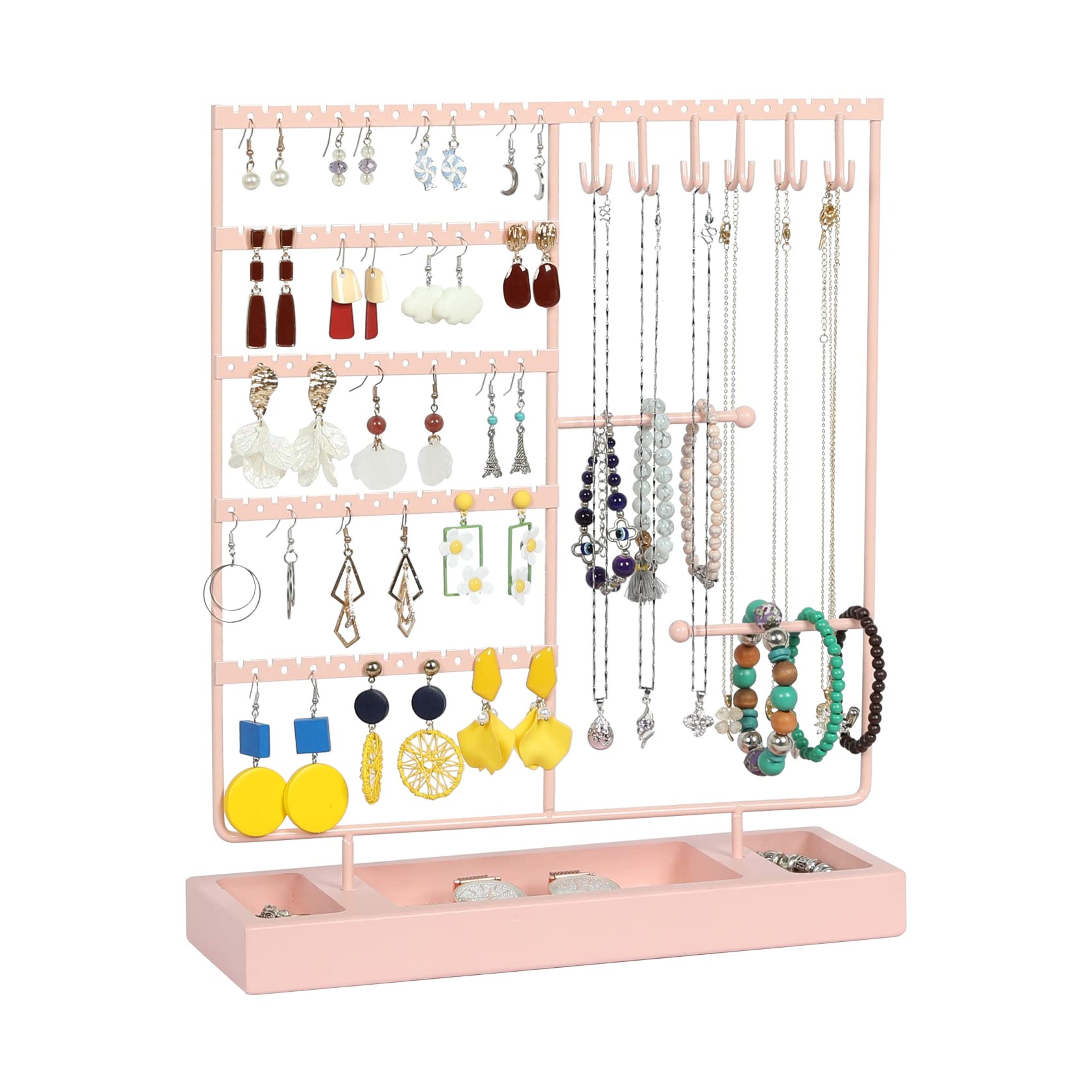 Amazon.com: X-cosrack Earring Organizer Holder, 5-Tier Ear Stud Holder with Wooden Tray, Jewelry Towers for Earrings Necklaces Bracelets Watches and Rings,Earring Display Stand, Pink : Clothing, Shoes & Jewelry