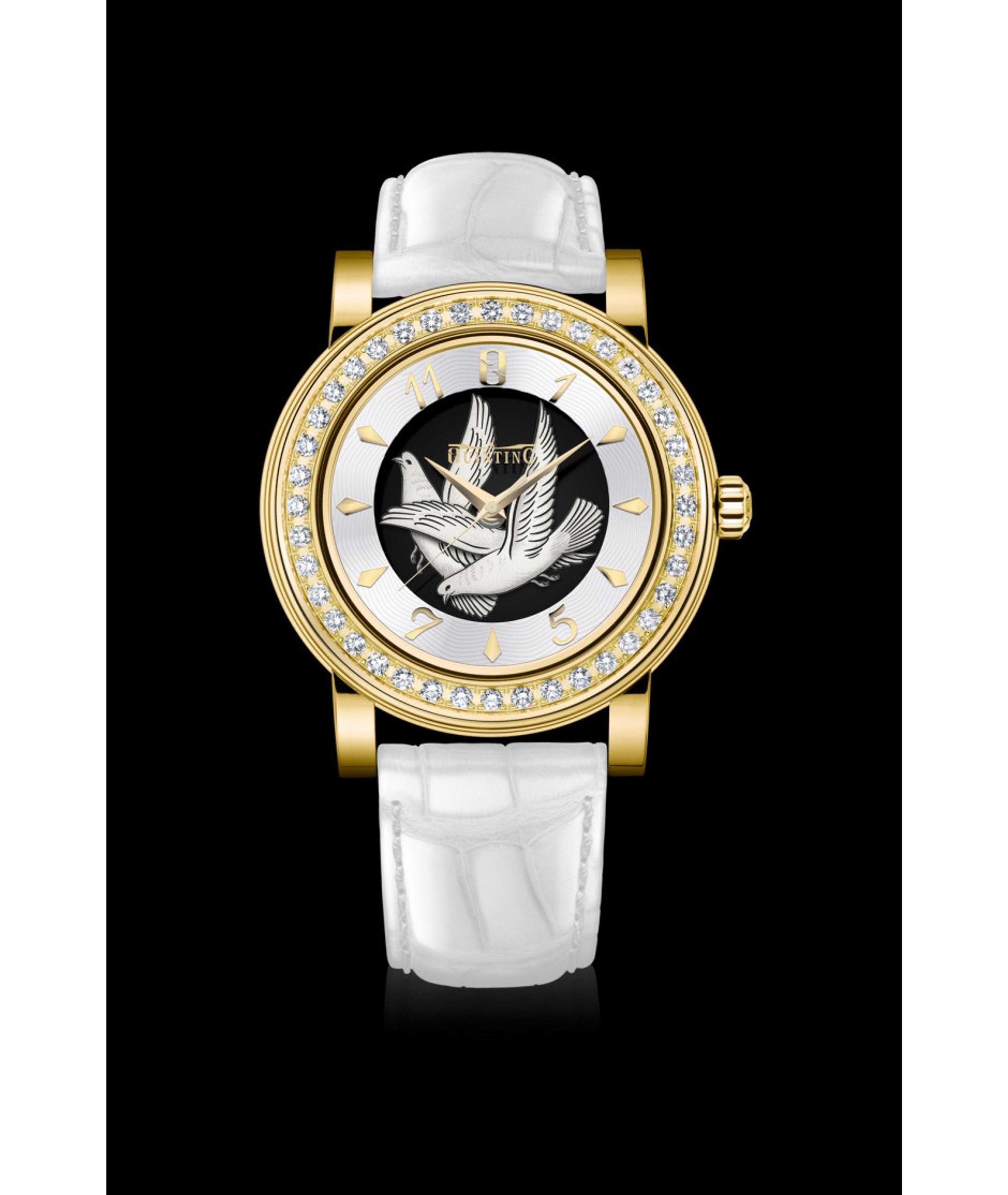 Dame Colombe en or, 40 diamants - Montre de luxe transparente Quinting