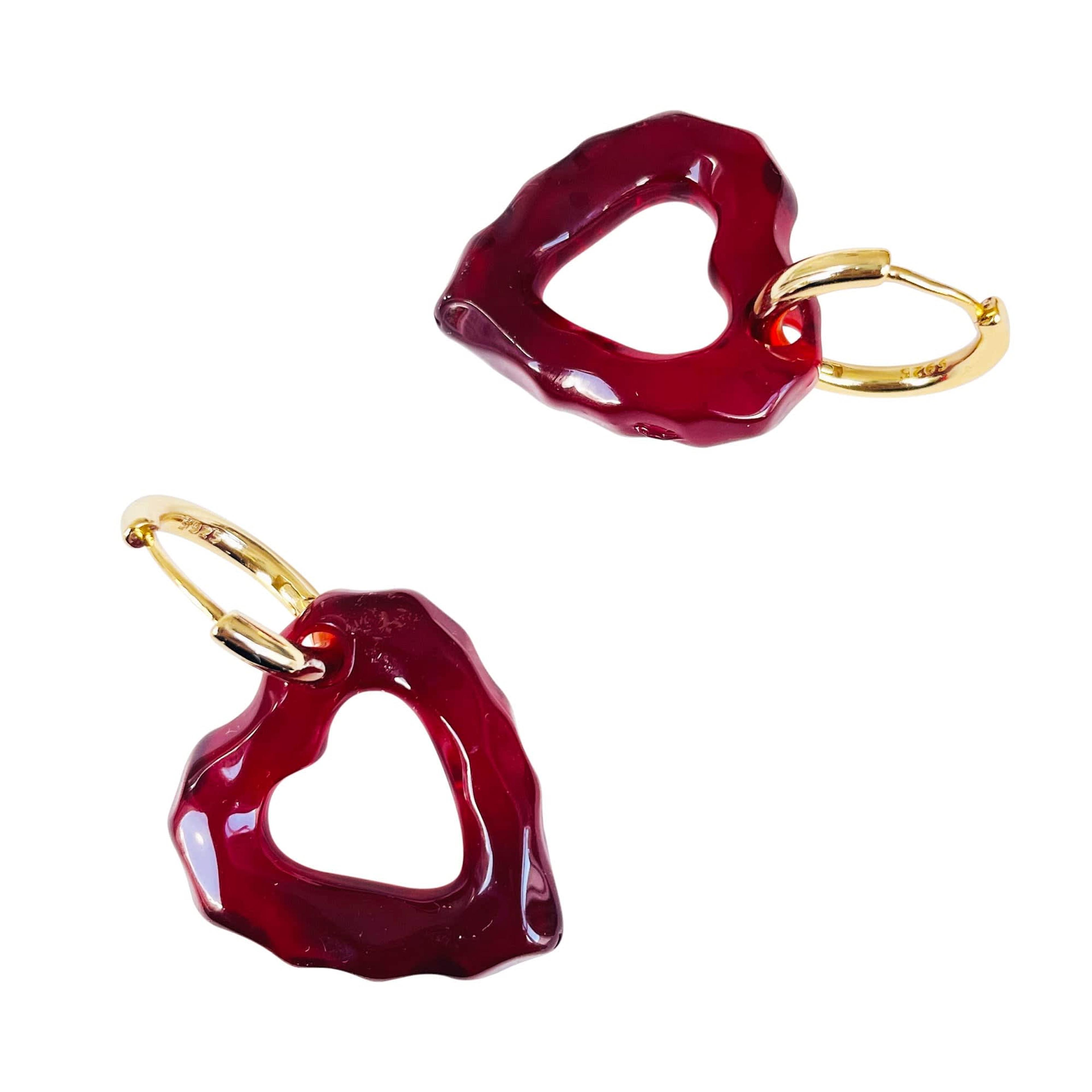 Red Heart Hoops Earrings