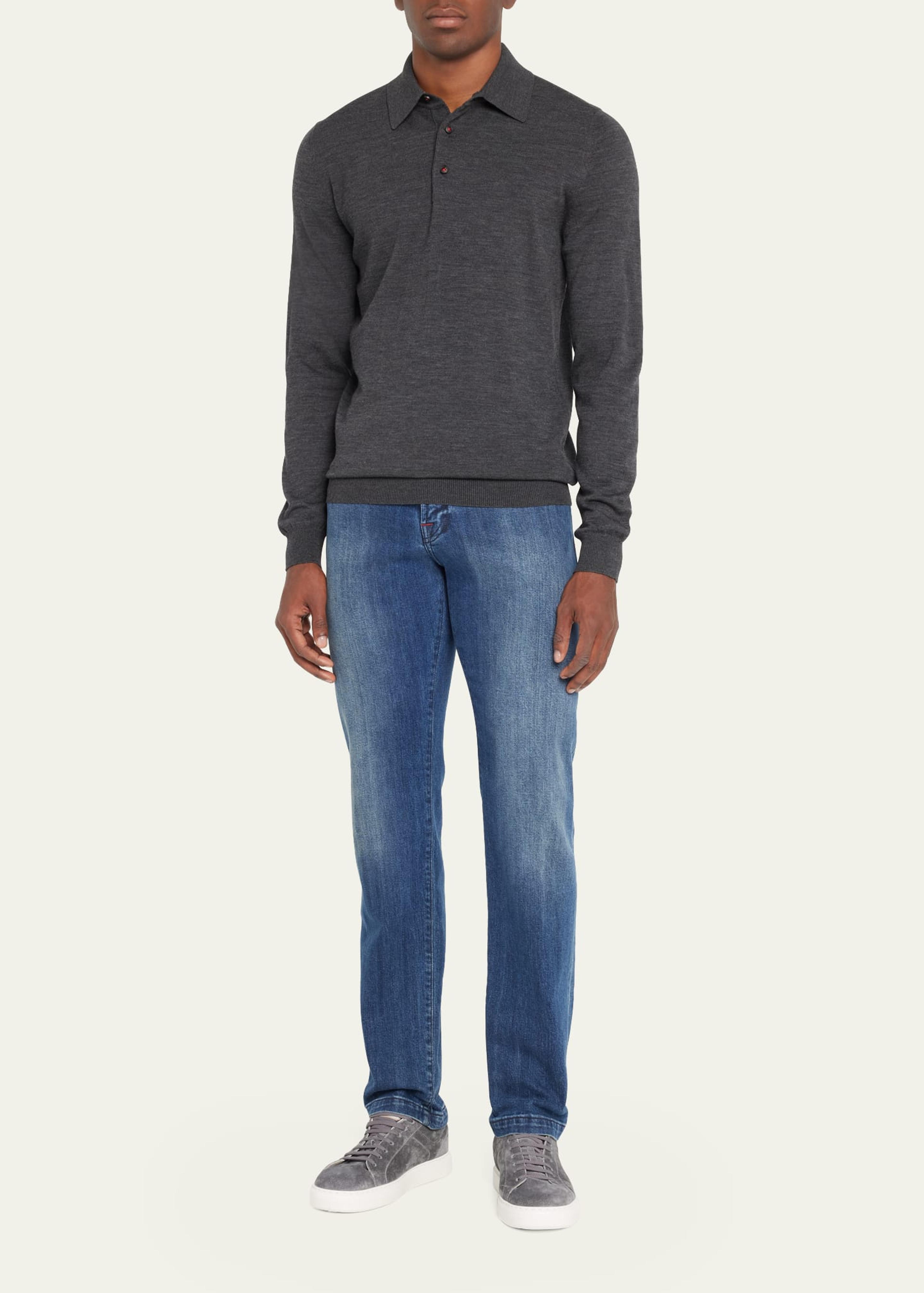 Kiton Men's Heathered Wool Polo Sweater - Bergdorf Goodman