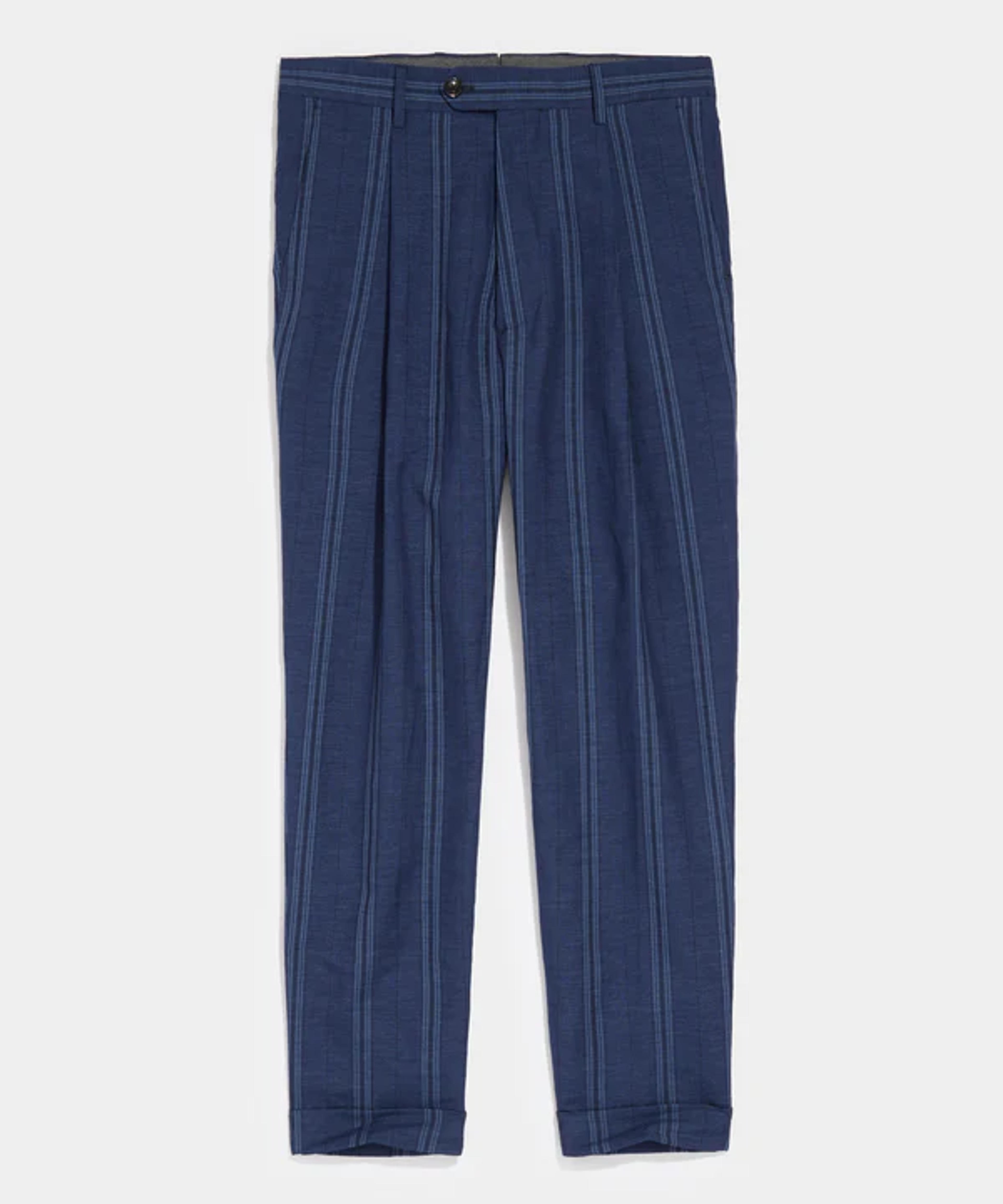 Italian Wool Linen Madison Trouser in Blue Multi Stripe