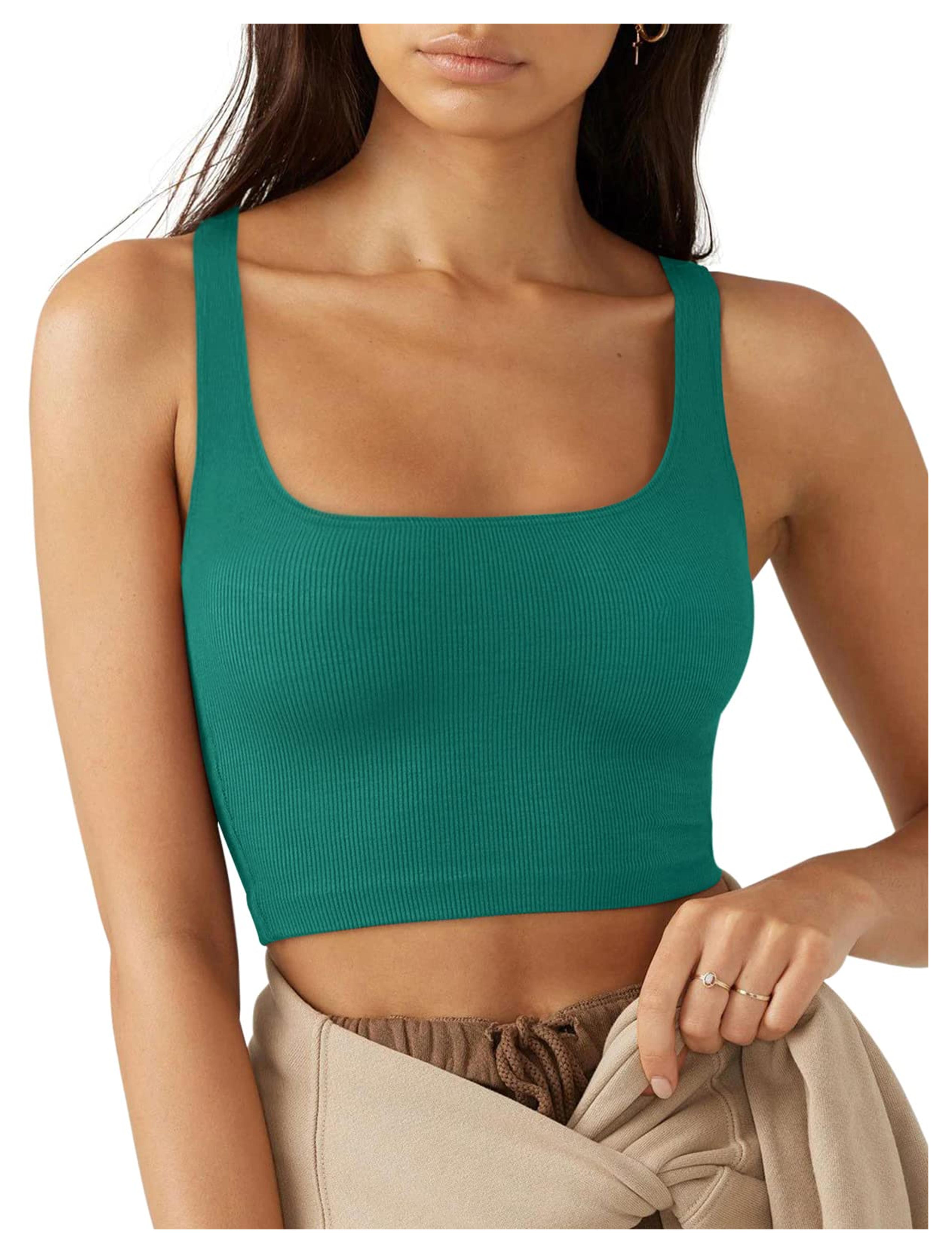 LASLULU Women Summer Sexy Sleeveless Square Neck Fitted Knit Ribbed Cropped Tank Tops Cute Workout Yoga Gym Crop Tops(Aqua Green Medium) at Amazon Women’s Clothing store