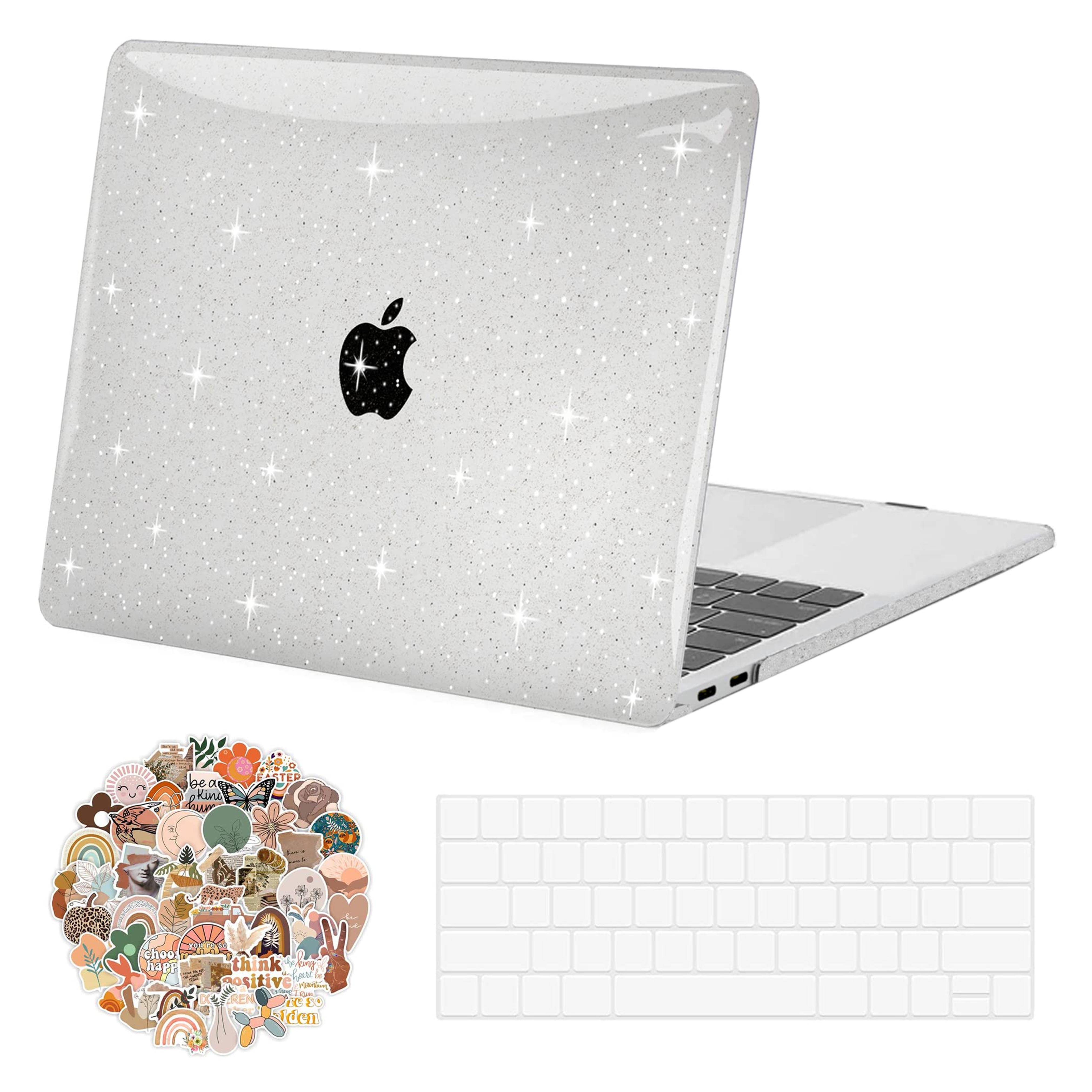 Clear Glitter Plastic Hard Shell Case + Keyboard Cover +50 Pcs Laptop Sticker, Sparkly