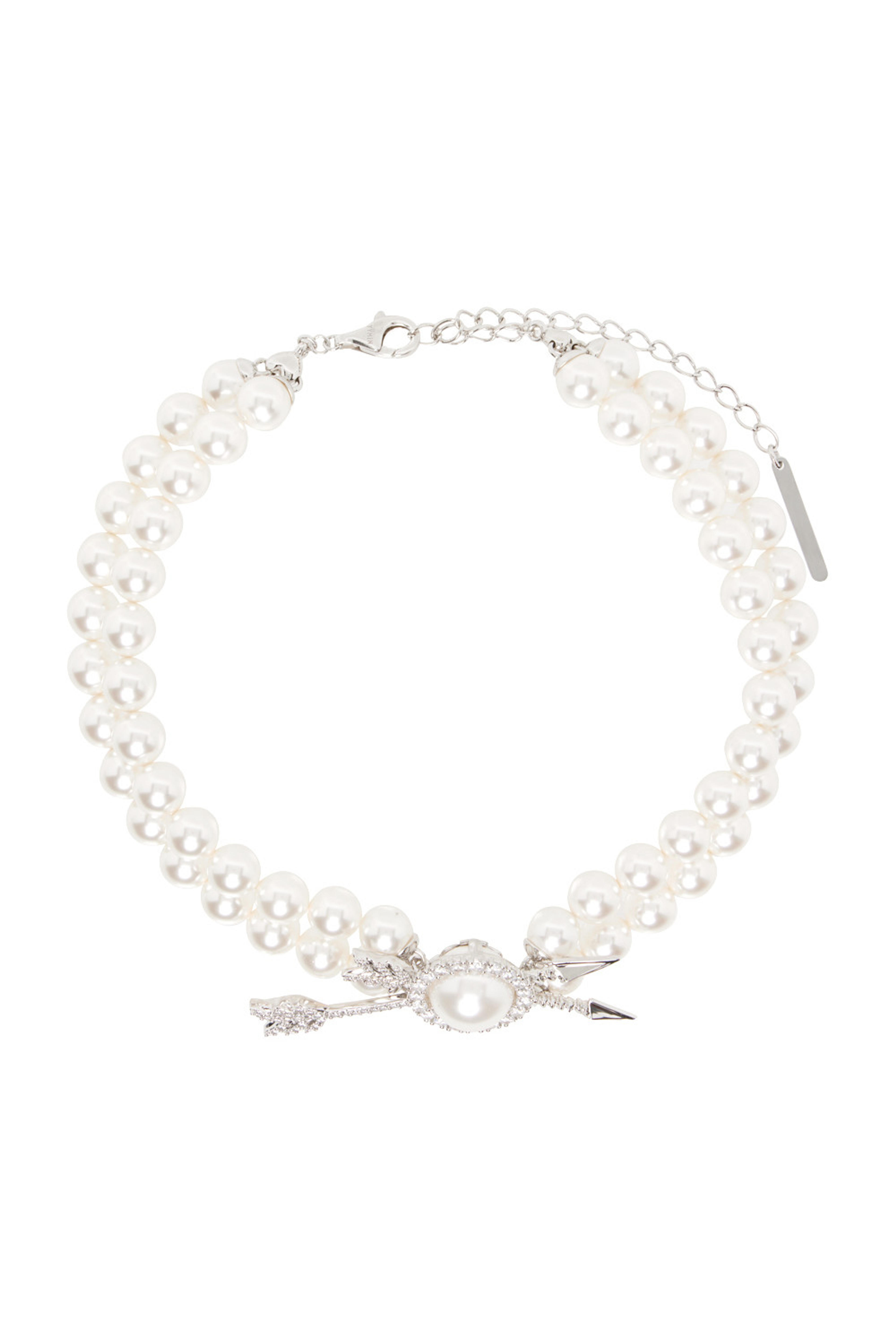 Shushu/Tong - SSENSE Exclusive Silver YVMIN Edition Double Arrow Pave Double Pearl Necklace