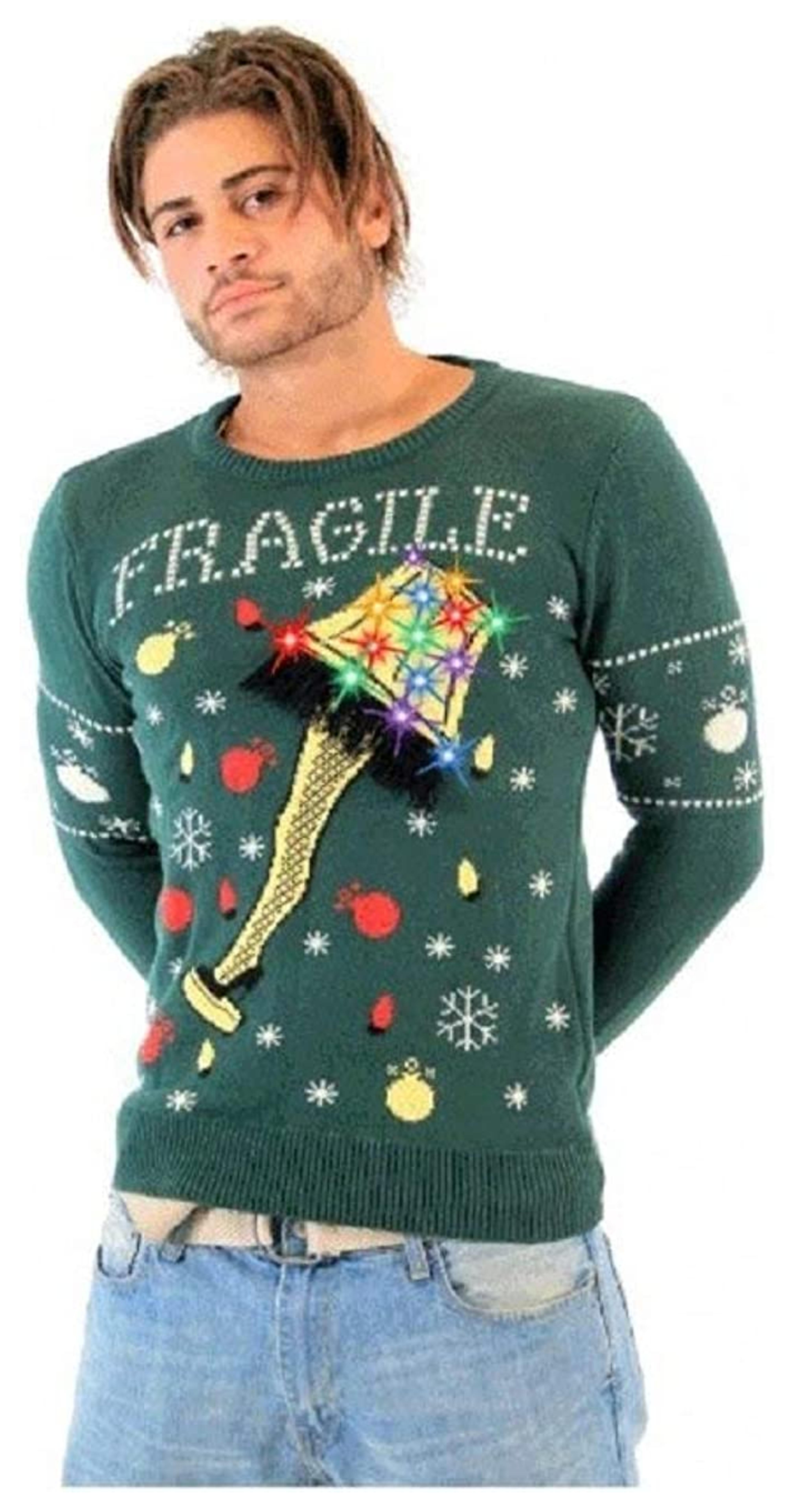 Amazon.com: A Christmas Story Fragile Leg Lamp Light Up Adult Green Ugly Christmas Sweater : Clothing, Shoes & Jewelry