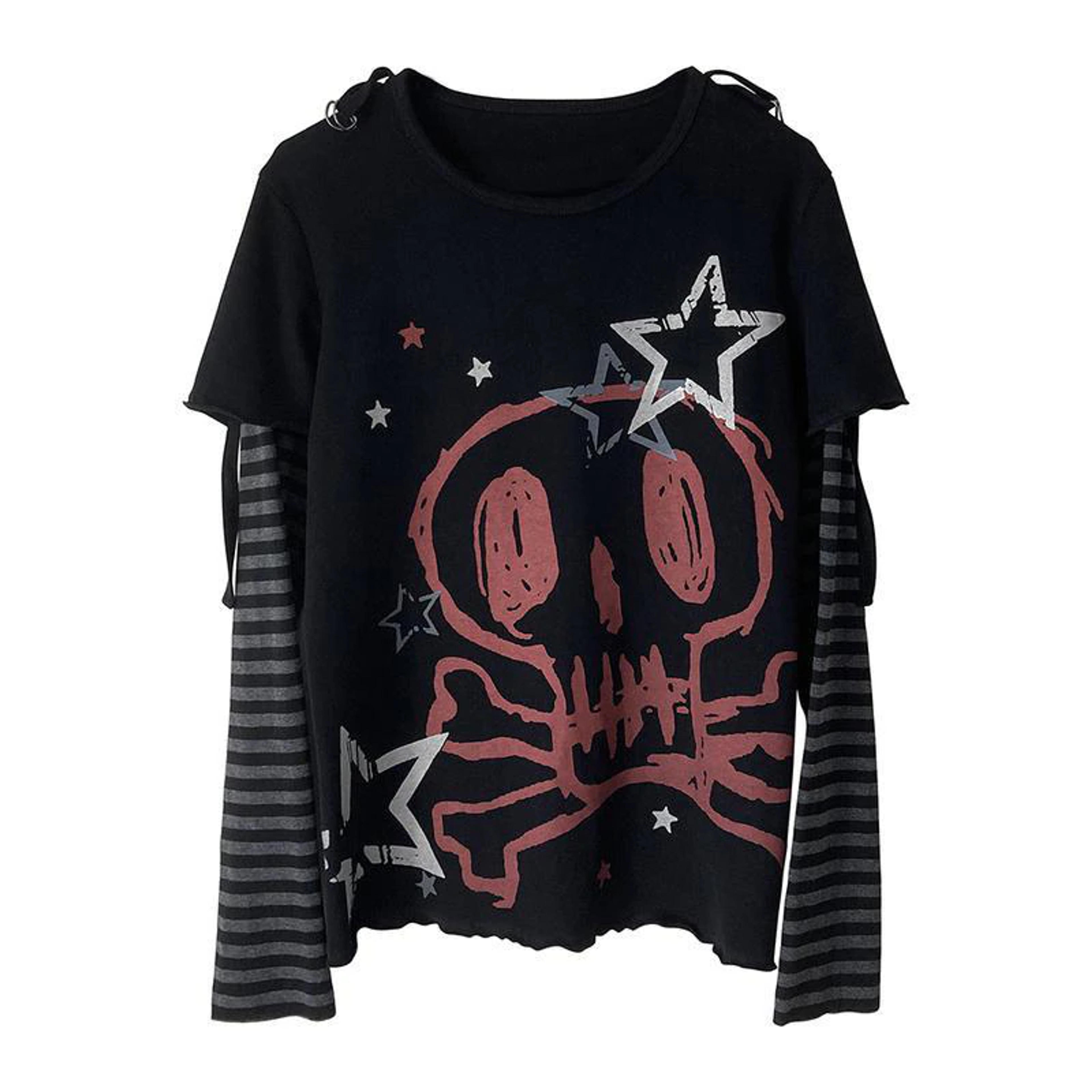 8.16C$ 49% OFF|Grunge Y2k Aesthetic T-shirt Emo Scene Skull Dark Graphic Long Sleeve T Shirt Women Punk Cartoon Harajuku Tee Kawaii Top - T-shirts - AliExpress