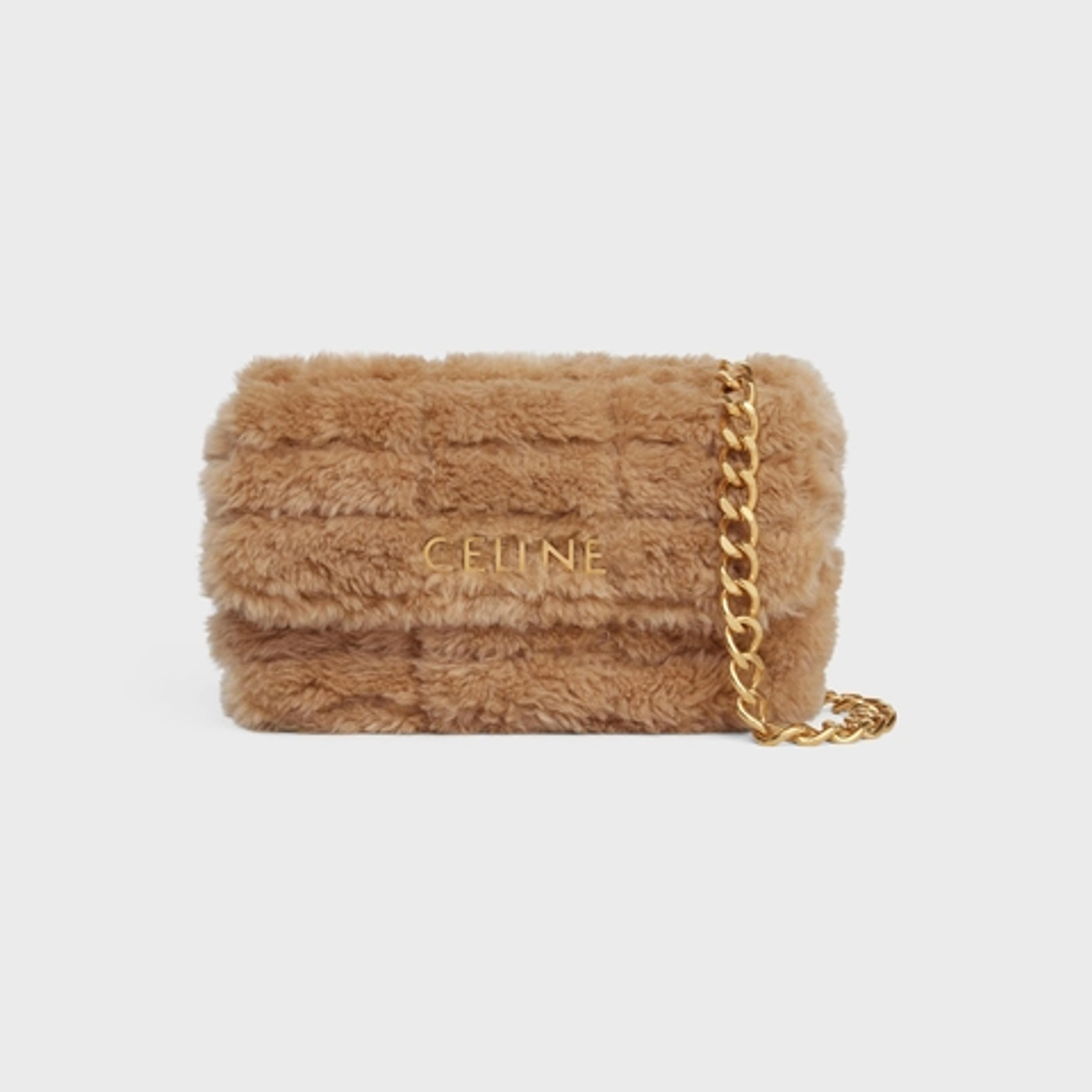 CHAIN SHOULDER BAG MATELASSE MONOCHROME CELINE IN QUILTED SHEARLING - BEIGE | CELINE