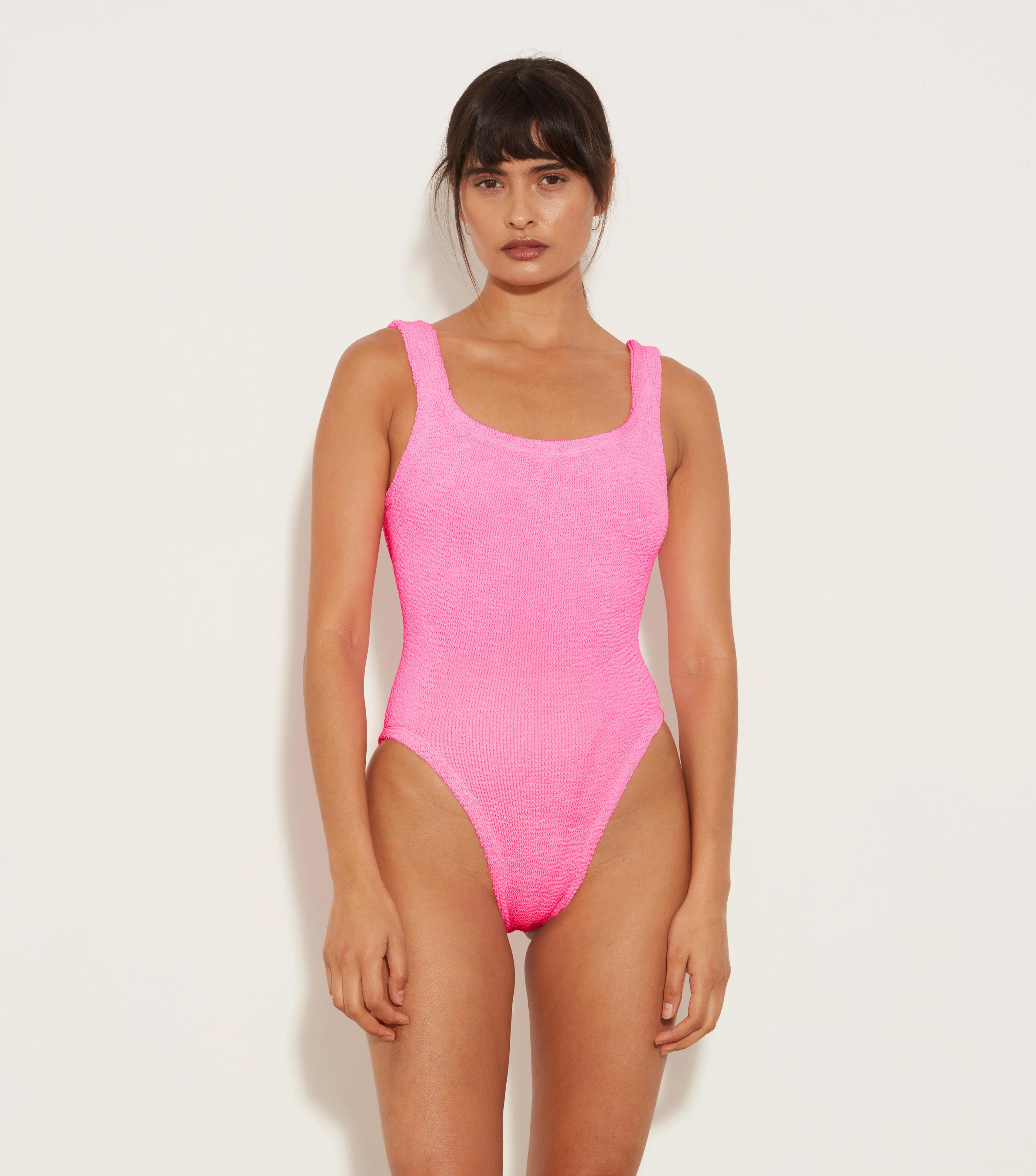 Square Neck Swim - Bubblegum | Crinkle One-Piece Swimsuit | Hunza G