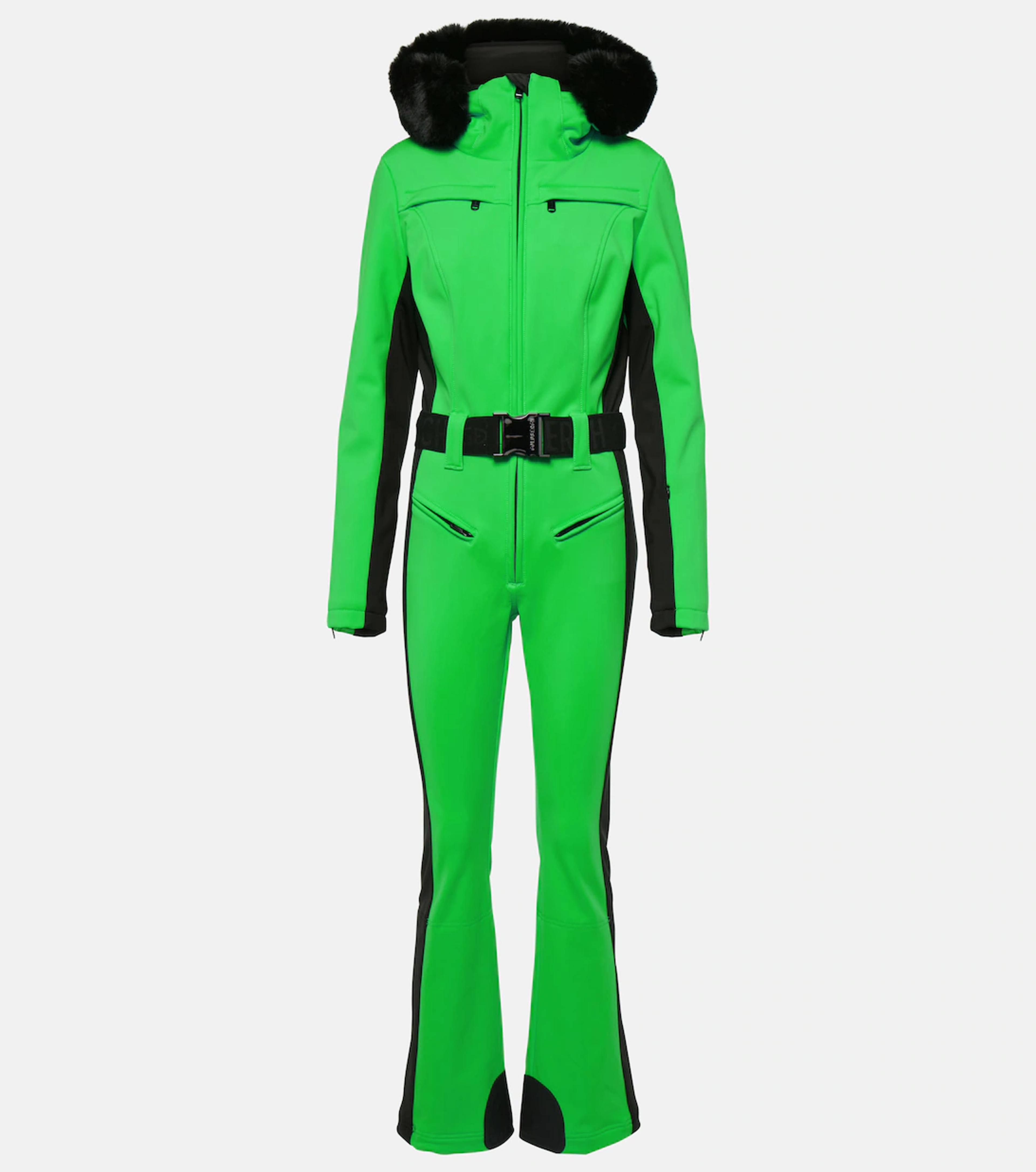 Parry Faux Fur Trimmed Ski Suit in Green - Goldbergh | Mytheresa