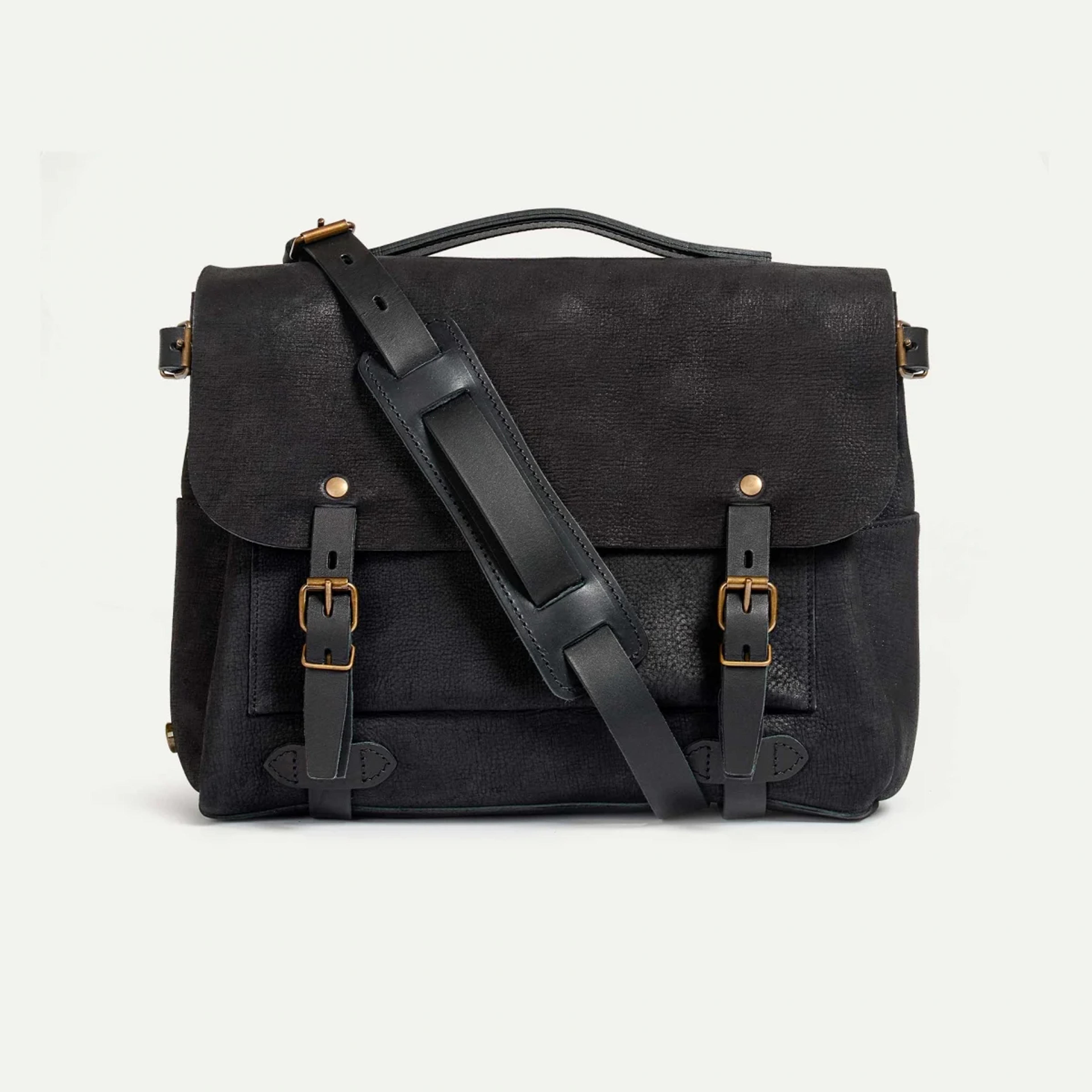 Postman bag Éclair M - Charcoal black / Waxed Leather - Leather messenger bag - Made in France