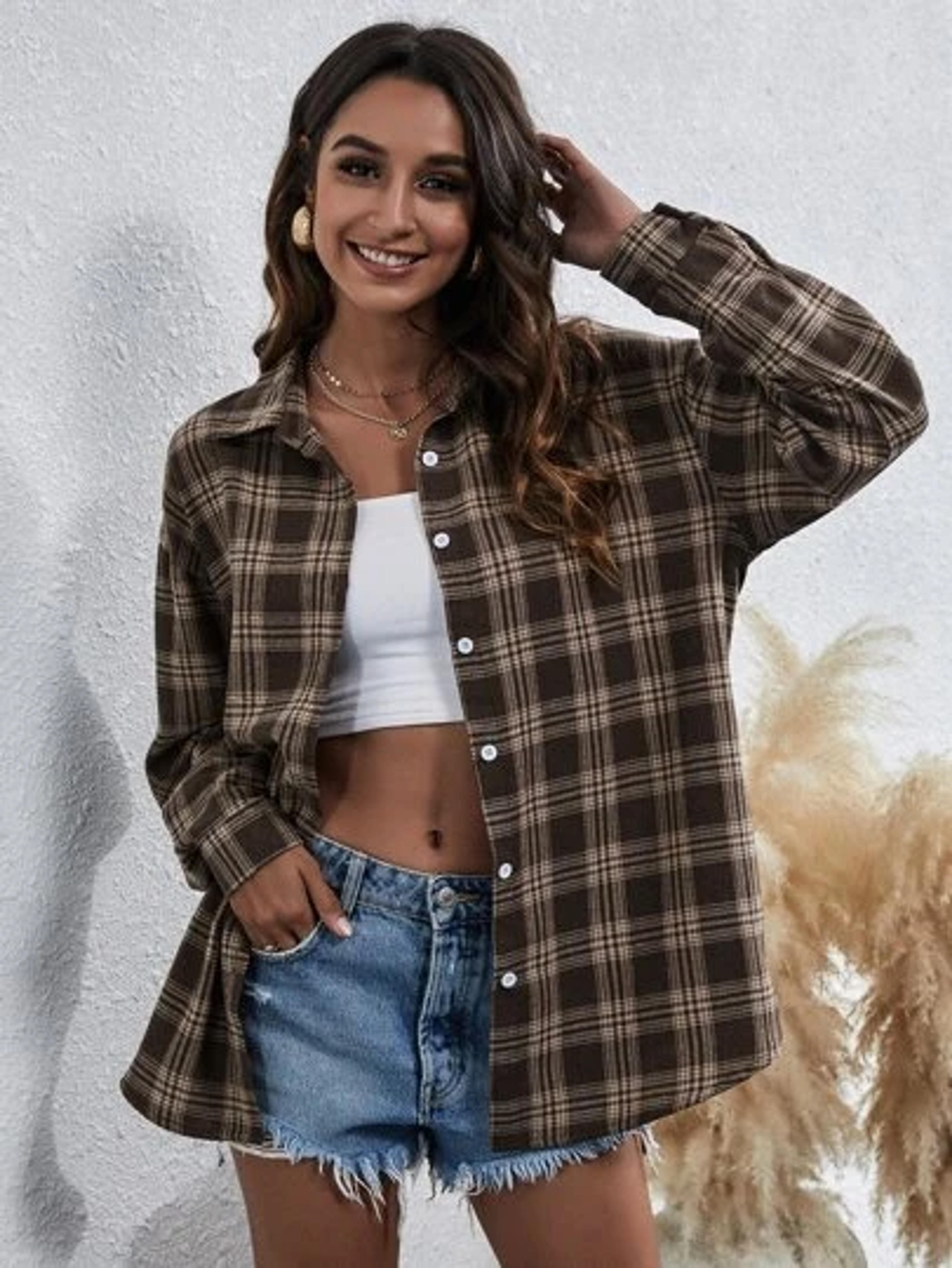 Plaid Print Button Front Overshirt