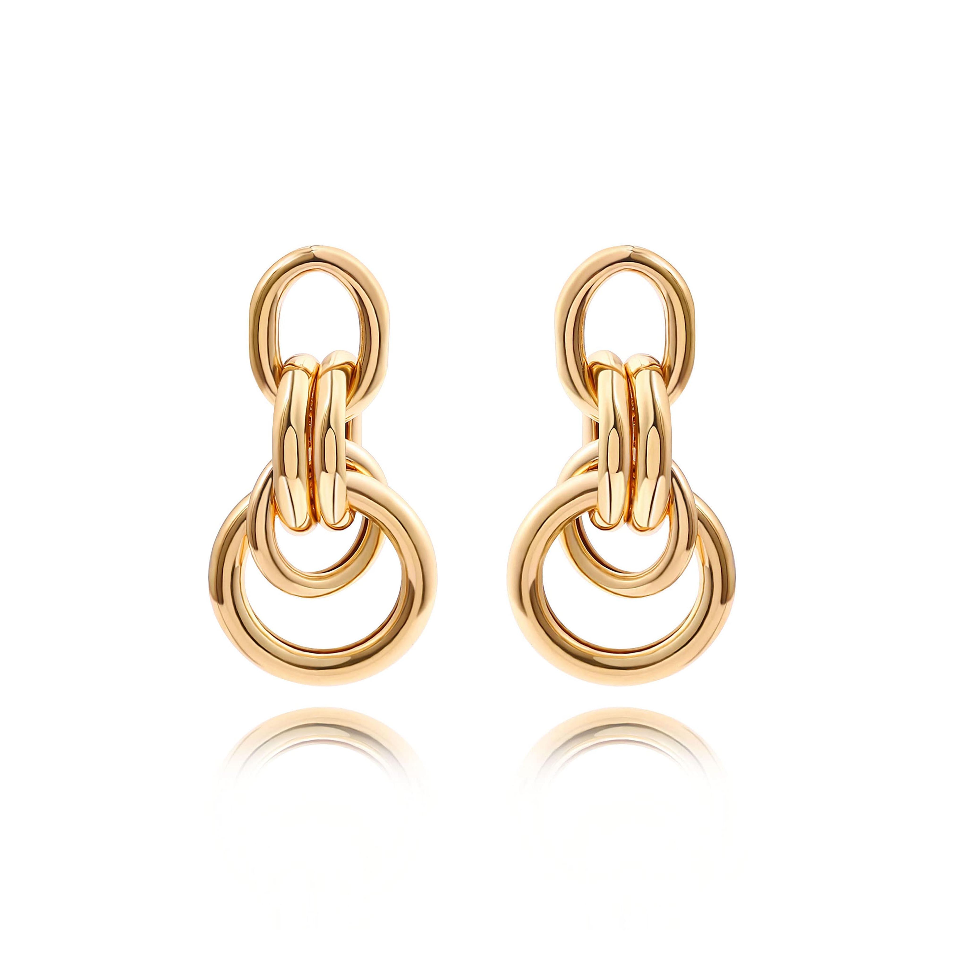 18K Gold Drop Dangle Earrings for Women Geometric Circle Paper Clip Chain Dangle Earrings Dainty Vintage Twist Woven Post Earrings