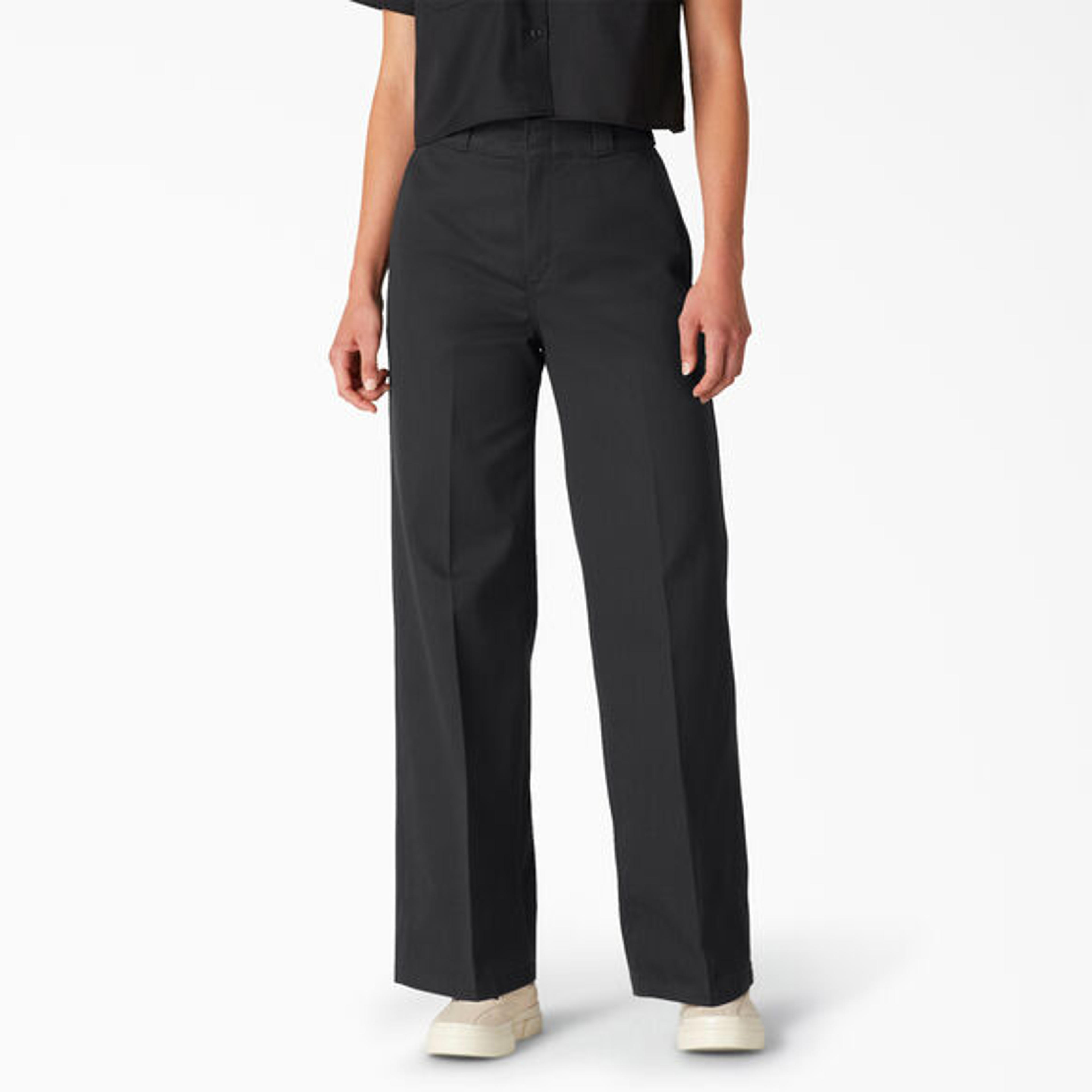 Women's Regular Fit Wide Leg Work Pants - Dickies US, Stonewashed Black 6