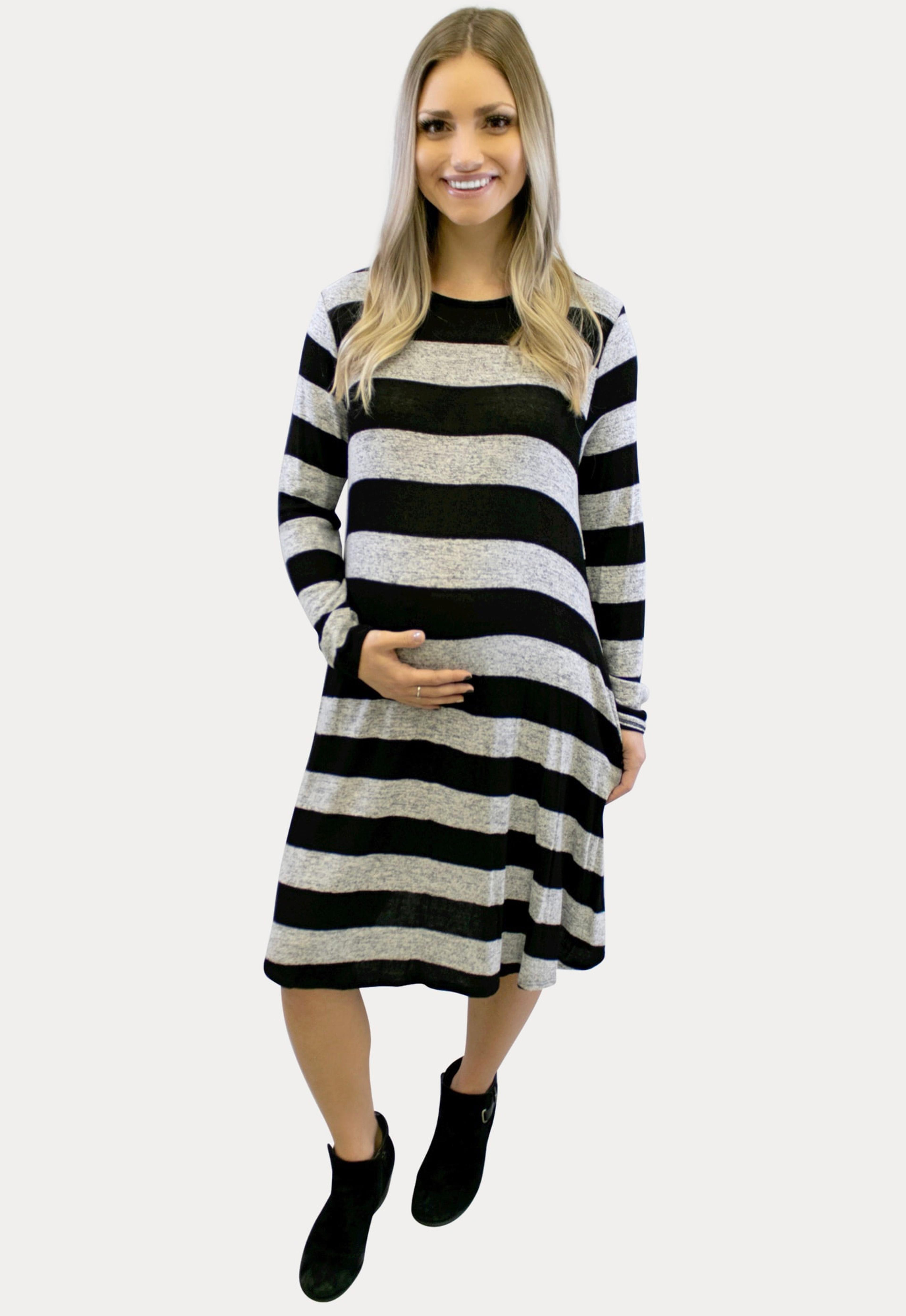Long Sleeve Striped Maternity Dress - Sexy Mama Maternity