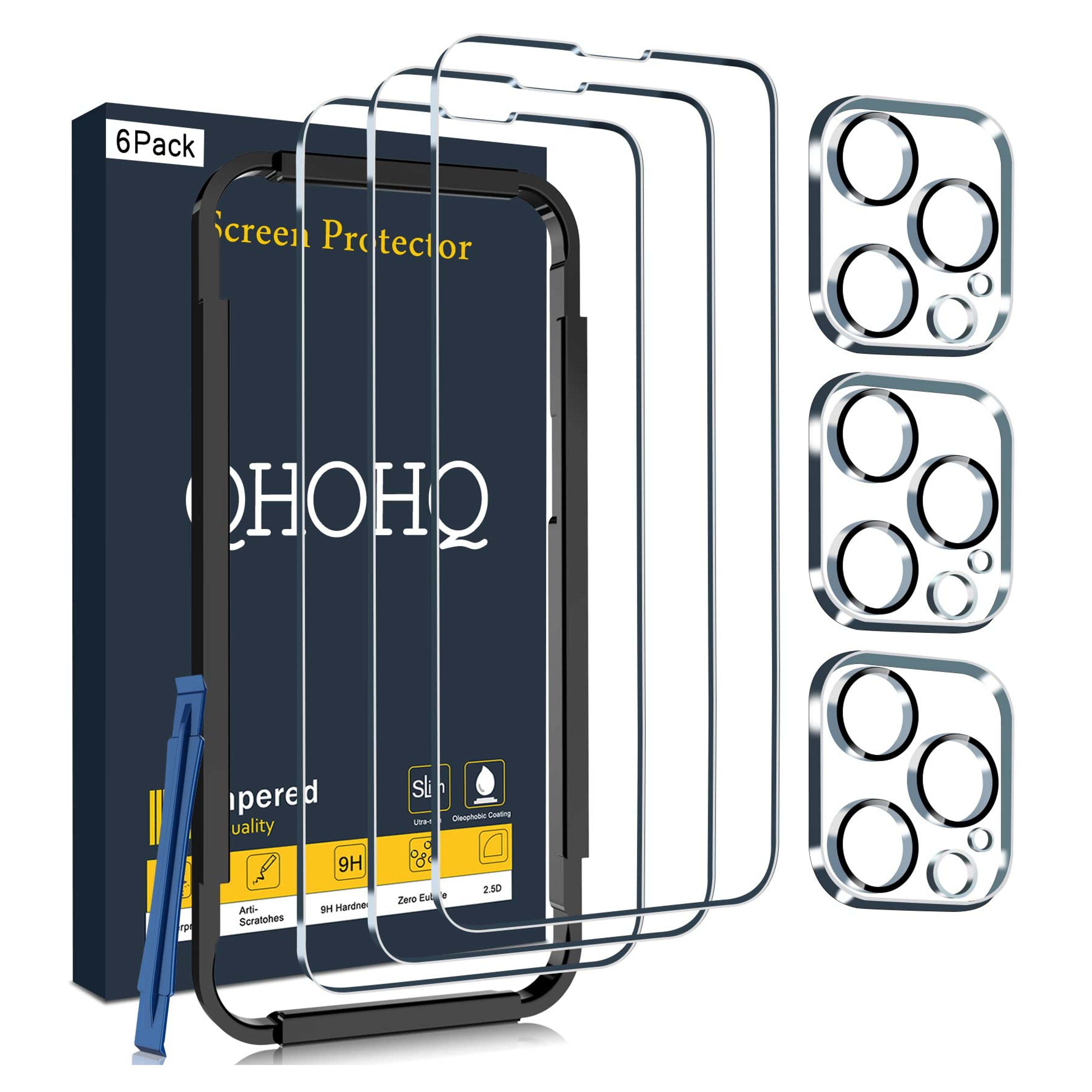 QHOHQ 3 Pack Screen Protector for iPhone 14 Pro Max 6.7 Inch with 3 Pack Tempered Glass Camera Lens Protector, Ultra HD, 9H Hardness, Scratch Resistant, Case Friendly