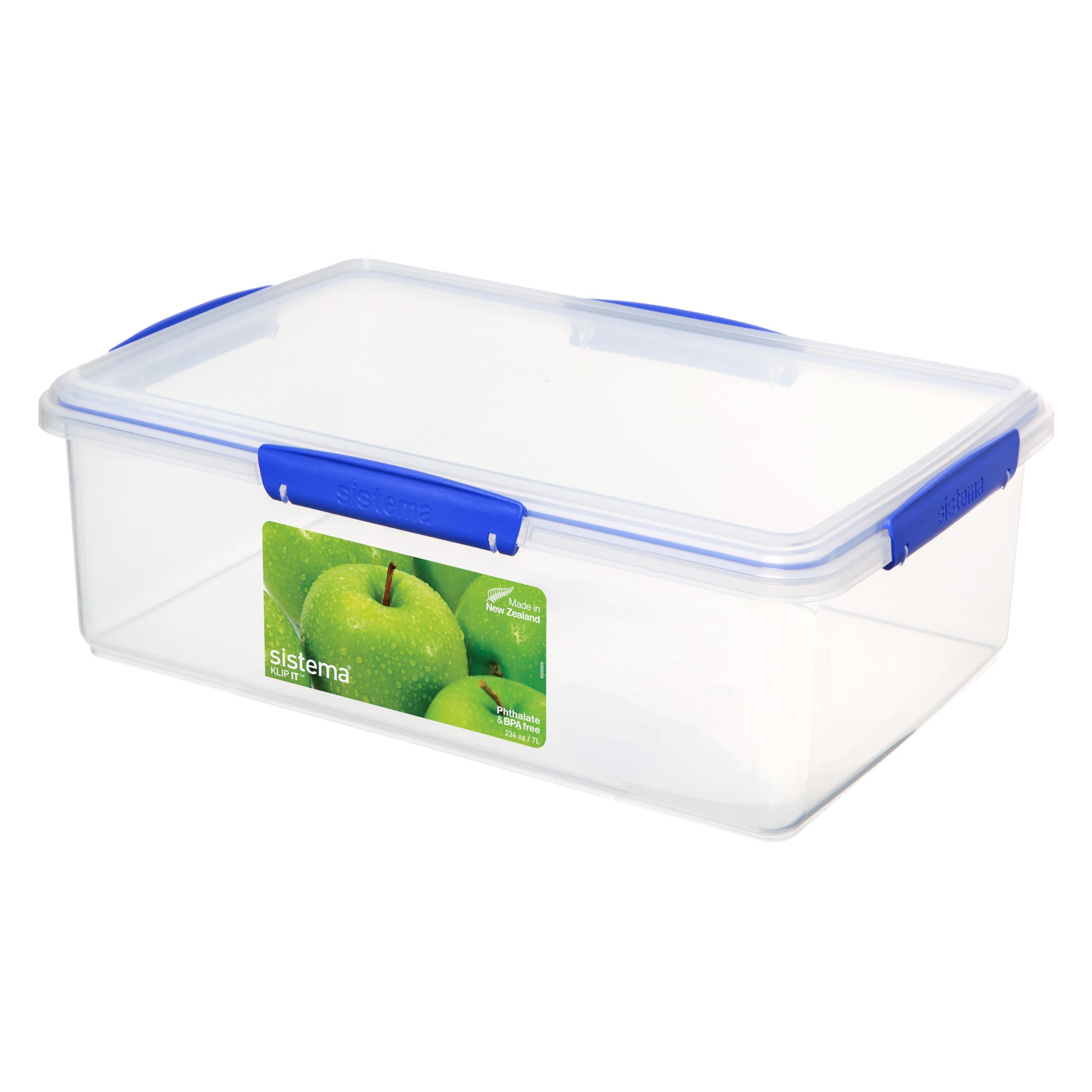 Sistema Large Food Storage Container with Lid for Lunch, Meal Prep, and Leftovers, Dishwasher Safe, 236oz, Clear/Blue 236oz Container