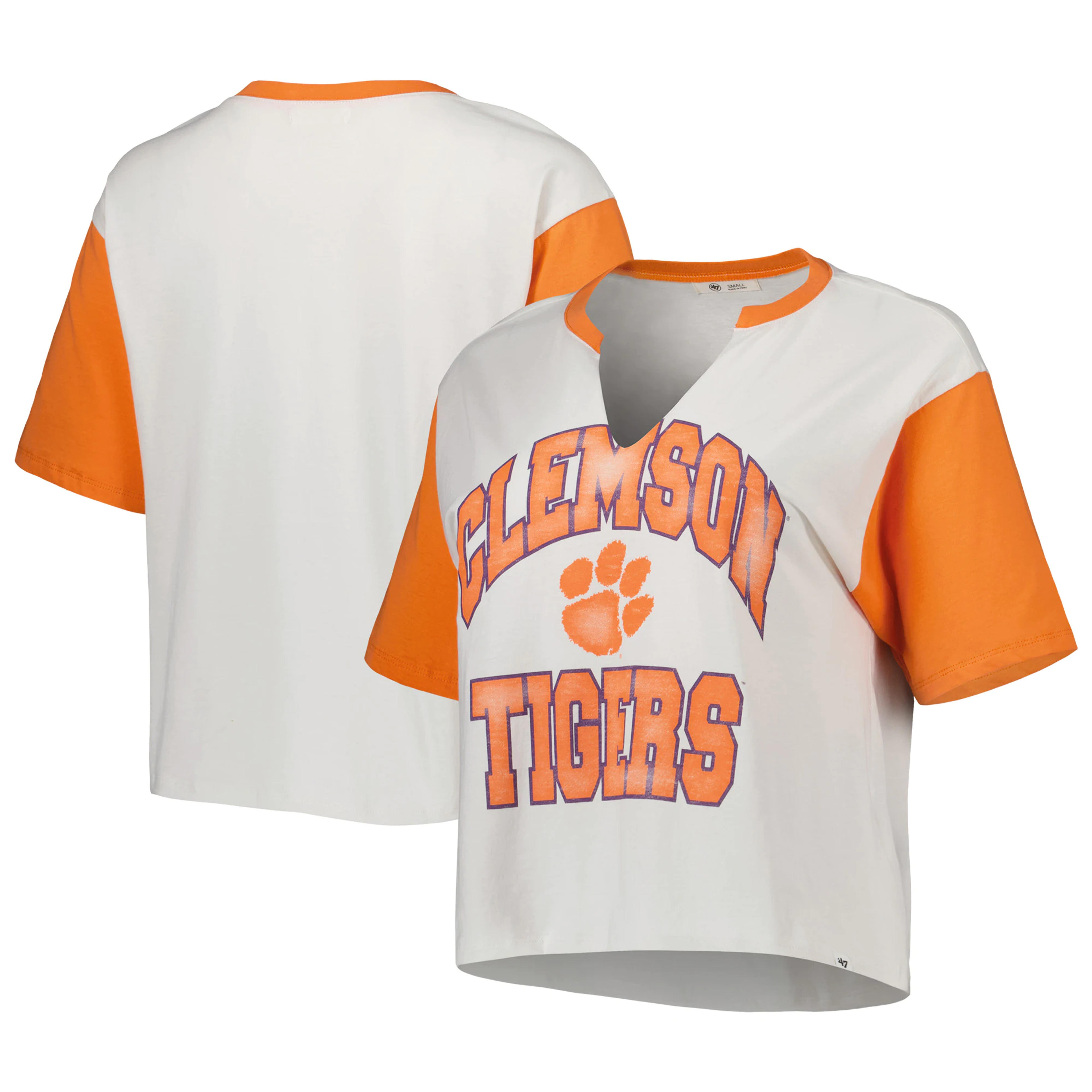 Women's '47 White/Orange Clemson Tigers Inner Glow Dolly Cropped V-Neck T-Shirt