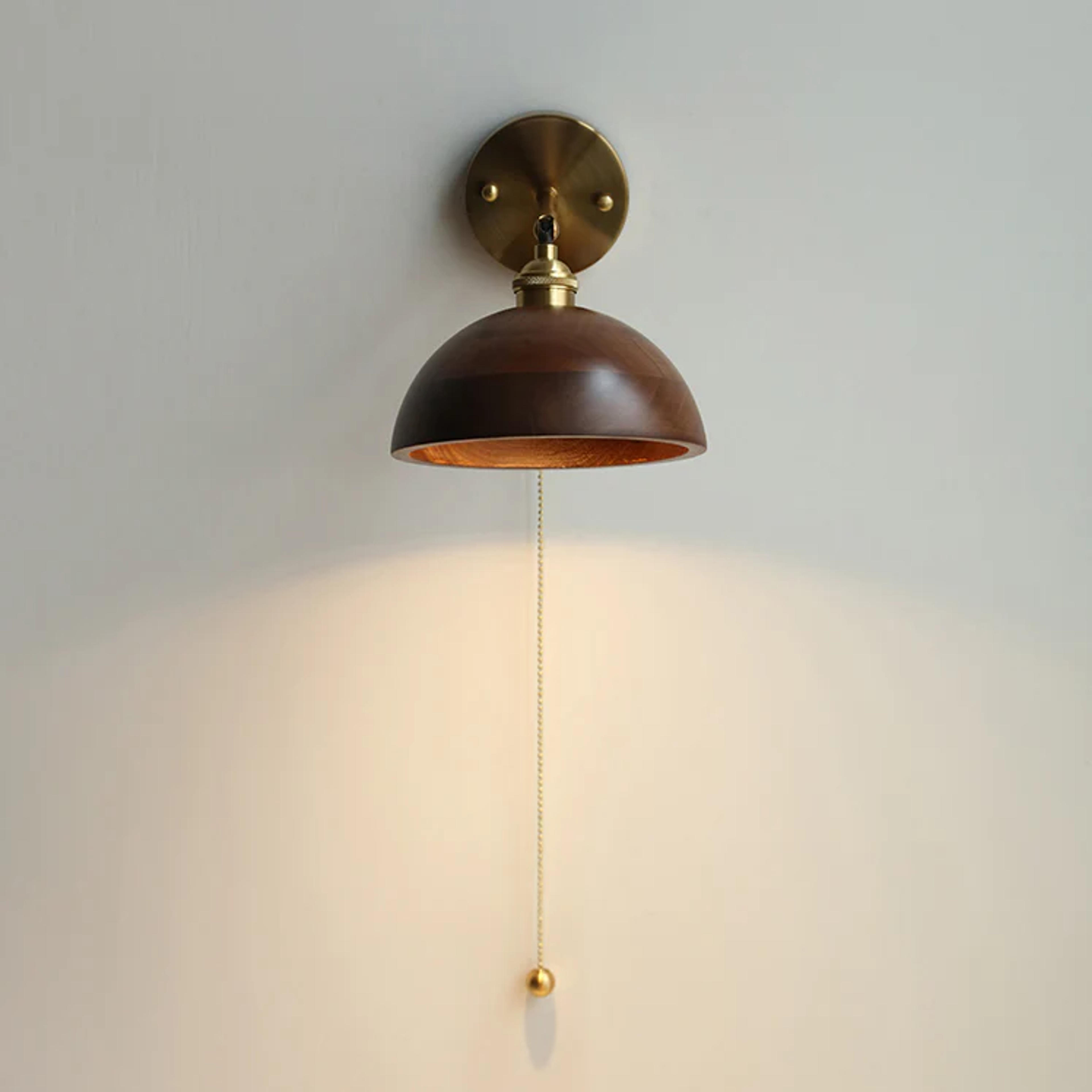 Vintage Wood Wall Sconces - Model A Size: ∅ 6.3″  x H 5.5″  / Dia 16cm x H 14cm / Gold + Black Walnut Wood