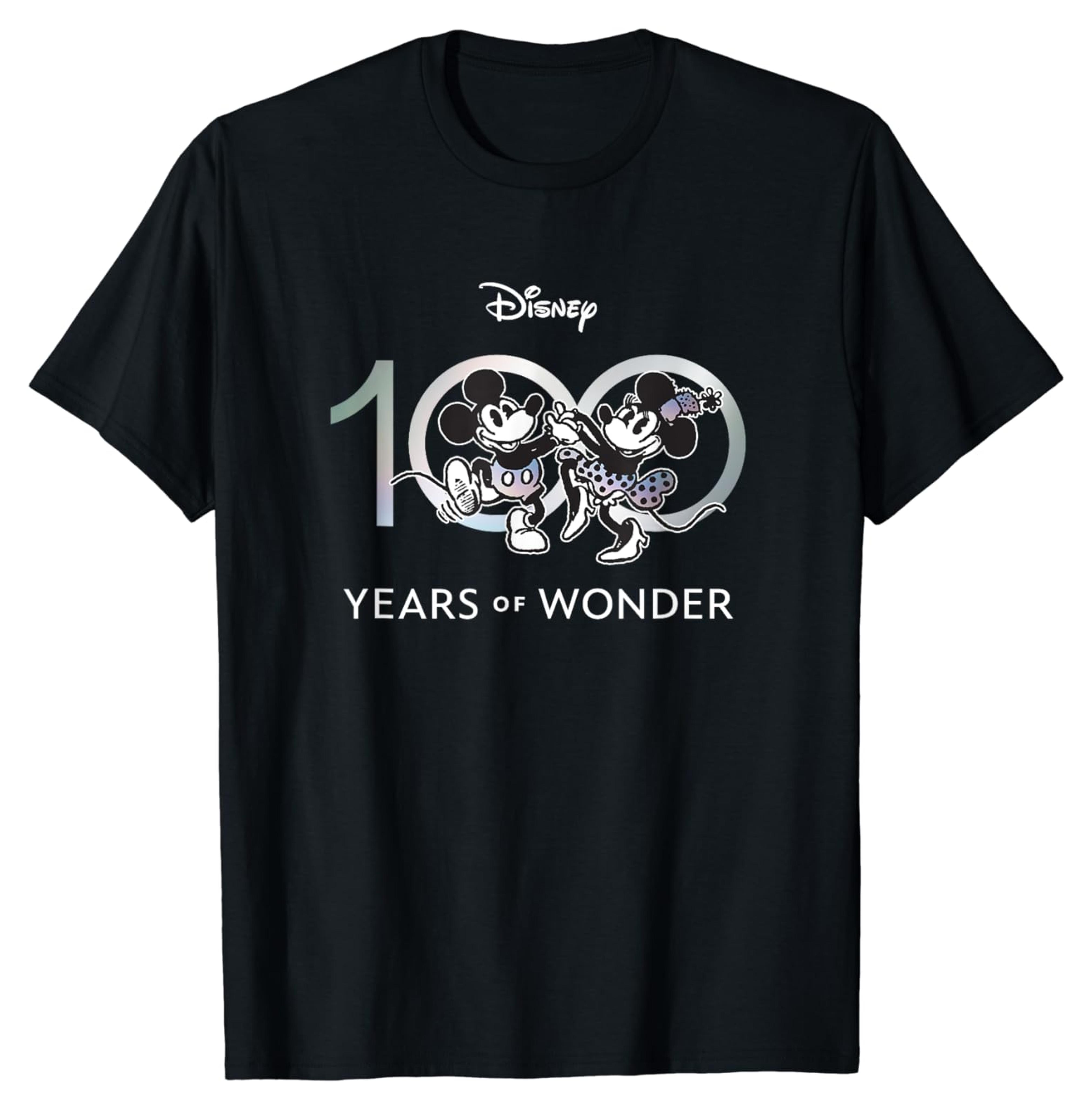 Disney 100 Years of Wonder Mickey & Minnie Dancing Retro Short Sleeve T-Shirt, Black, Small