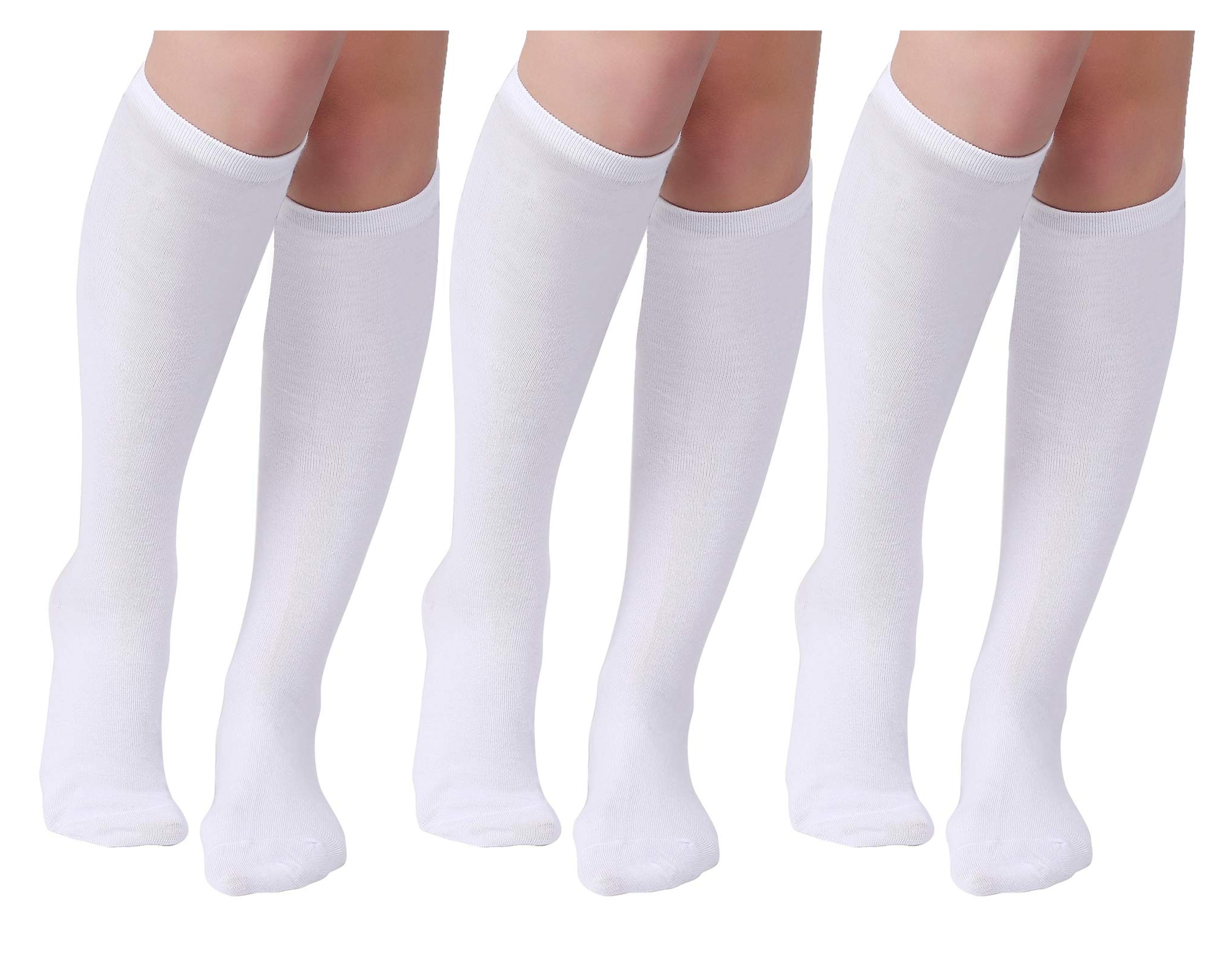 Joulli Women's Casual Knee High Socks, White, One Size, Pack of 3 at Amazon Women’s Clothing store