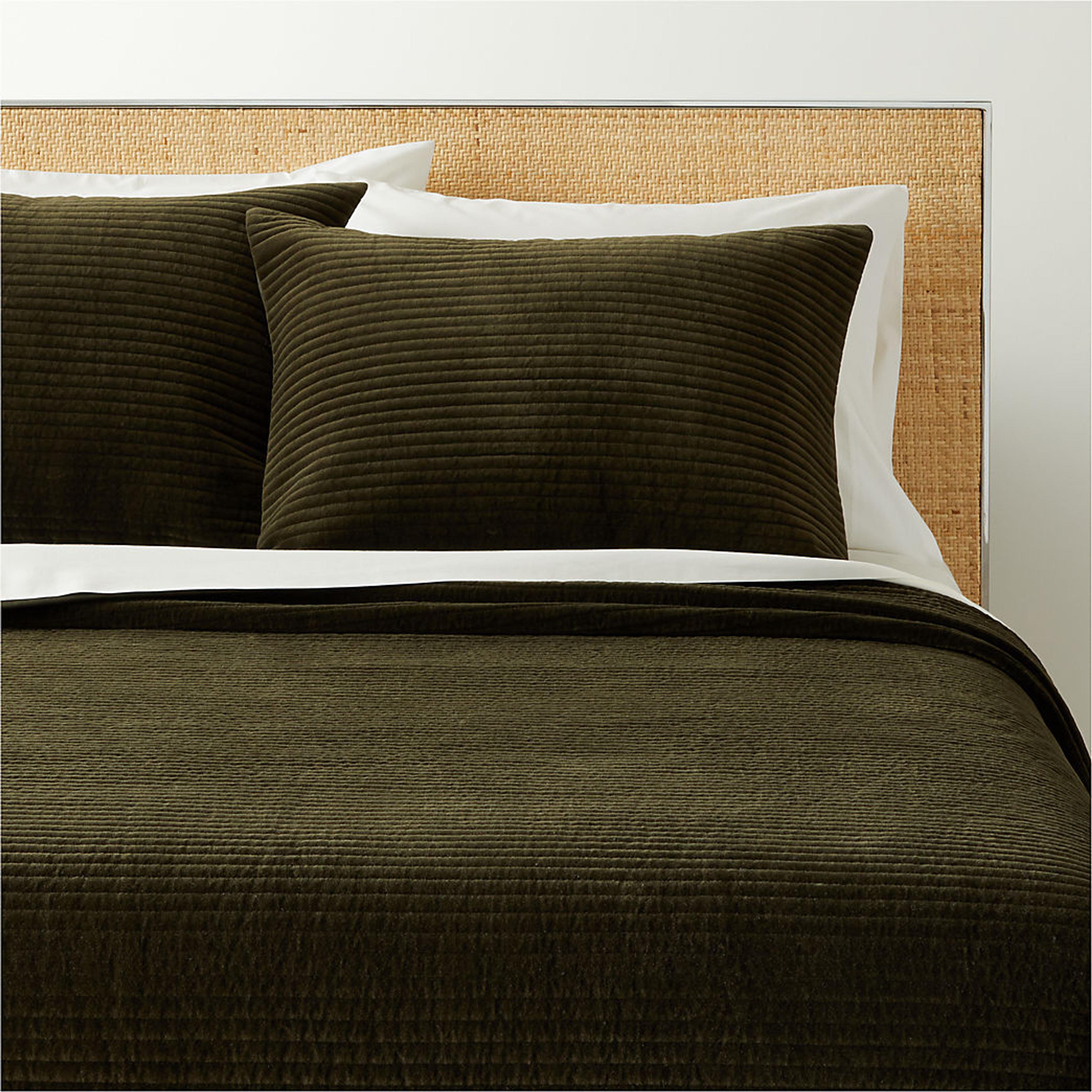 Shadow Velvet Forest Green Quilt and Shams | CB2