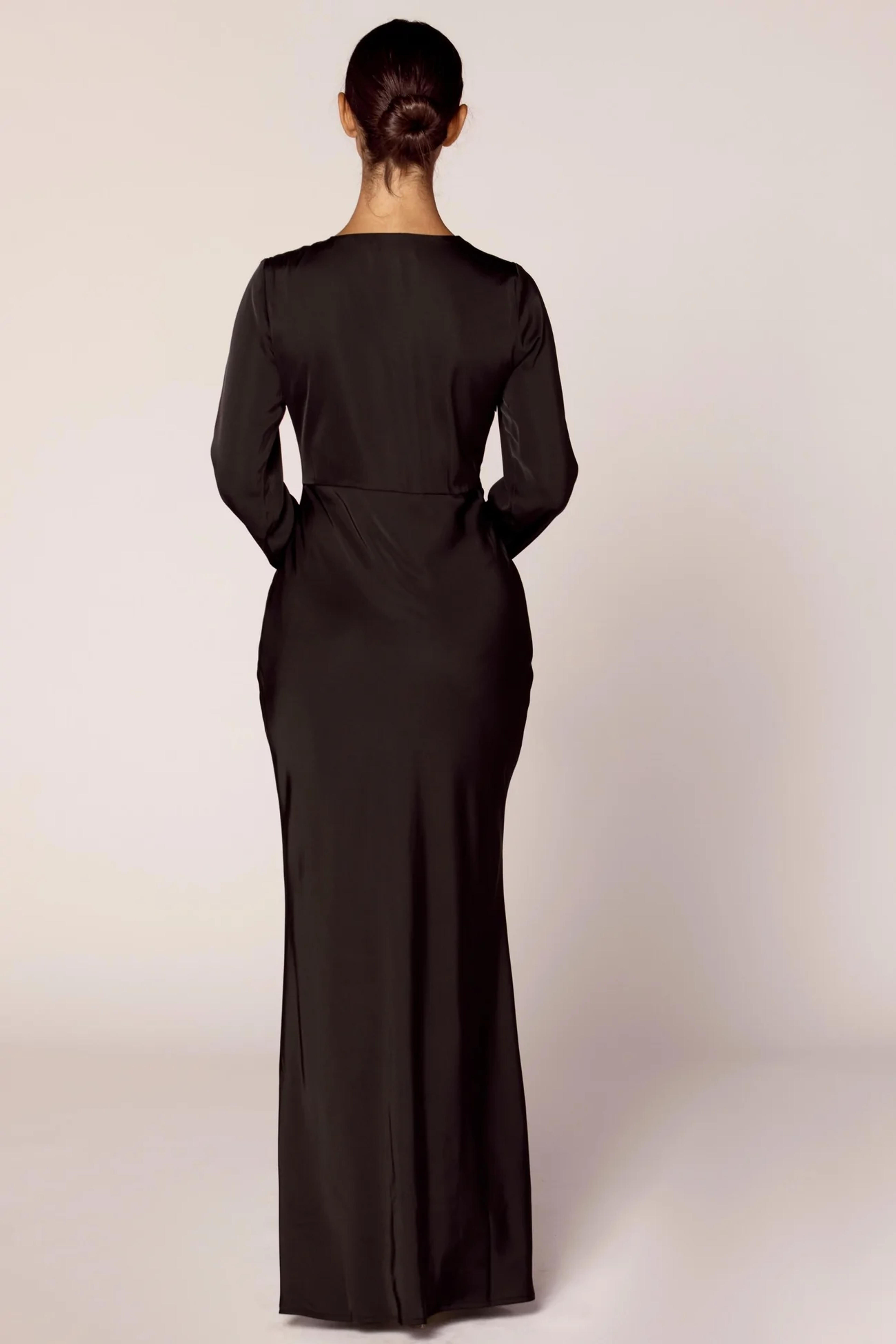 Aysha Satin Maxi Dress - Black