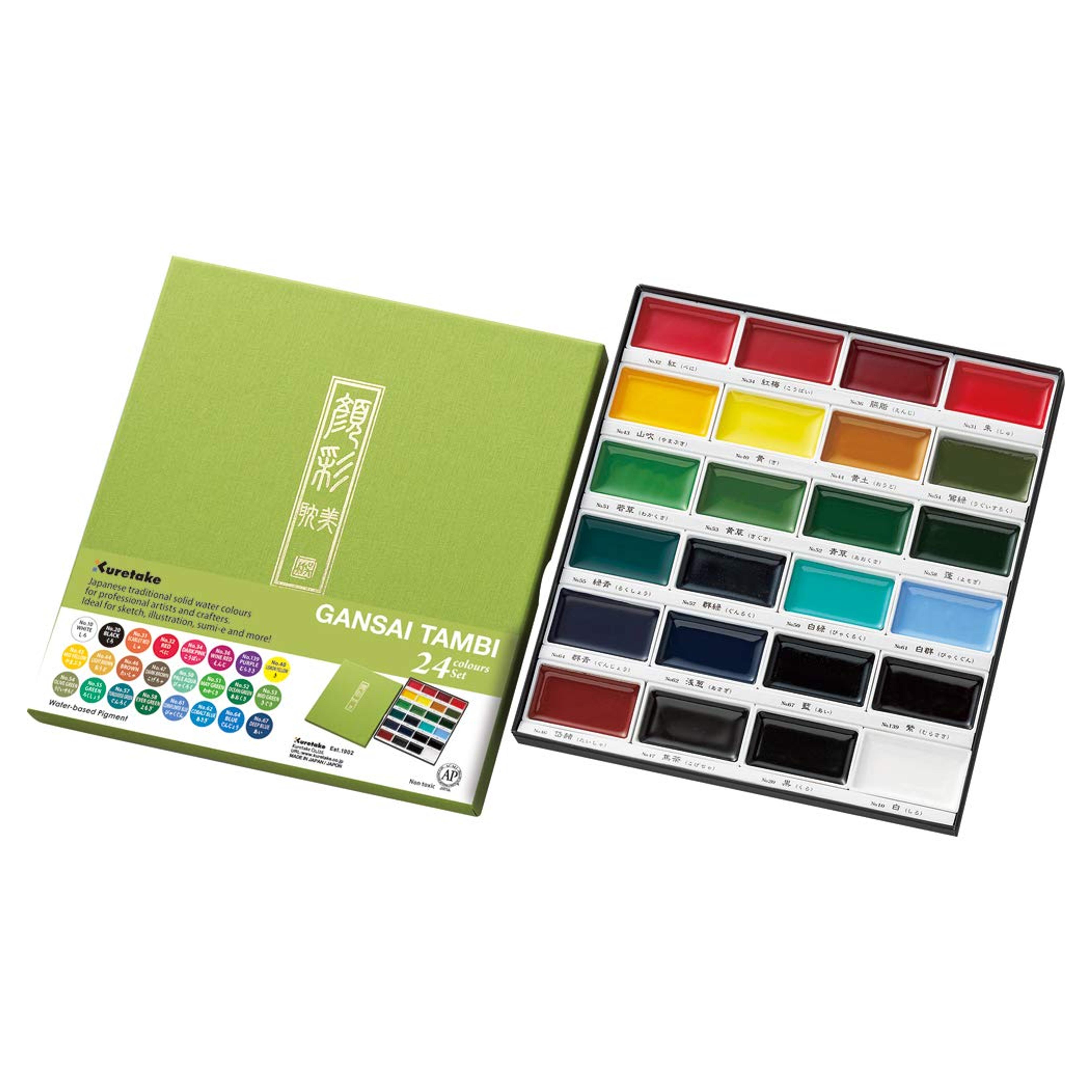 Amazon.com: Kuretake GANSAI TAMBI Watercolor paints, Handcrafted, Professional-Quality Pigment Inks for Artists and Crafters, AP-Certified, Blendable, Show up on Dark Papers, Made in Japan (24 Colors)