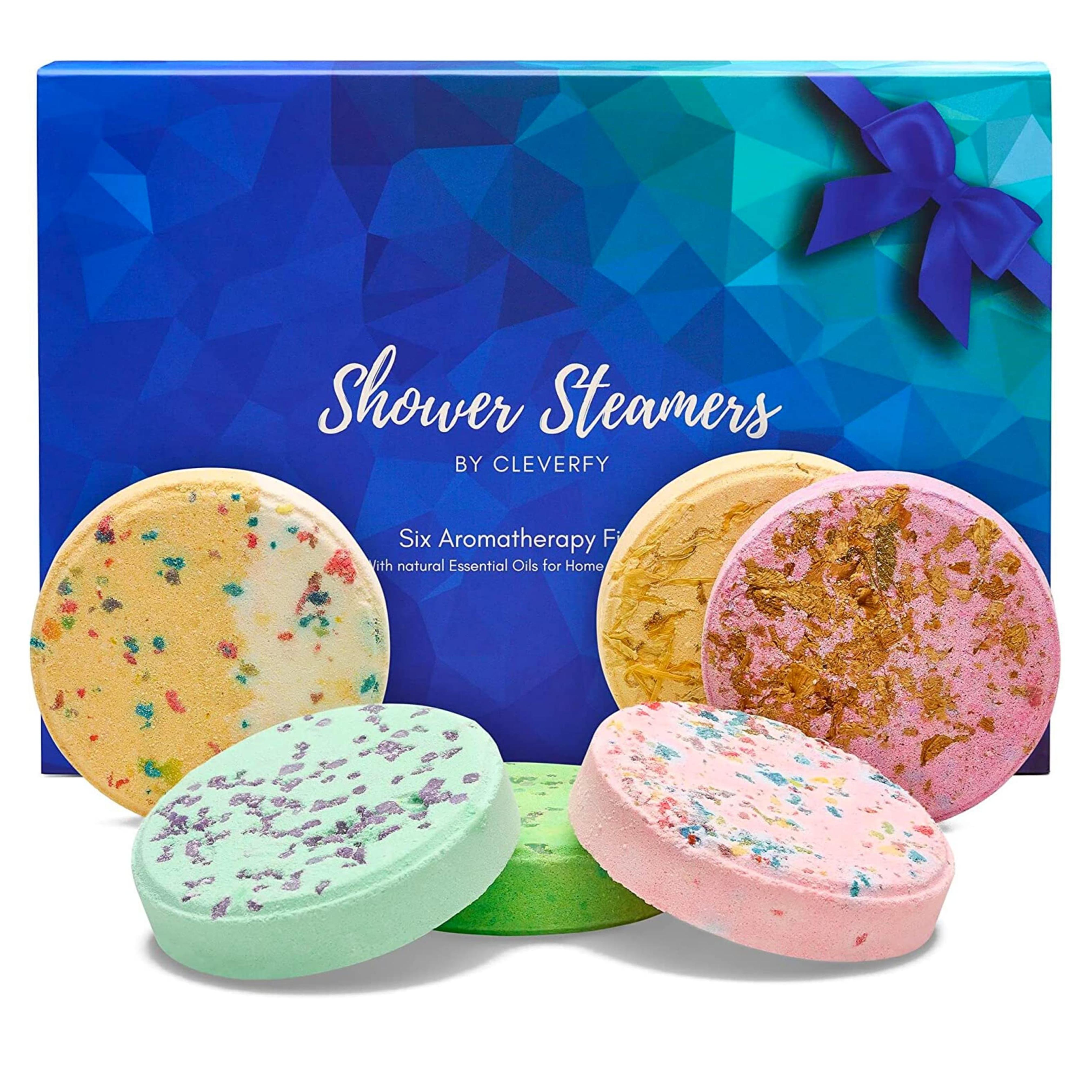 Cleverfy Shower Steamers Aromatherapy - Variety Pack of 6 Shower Bombs with Essential Oils. Self Care and Relaxation Mothers Day Gifts from Daughter for Mom. Blue Set