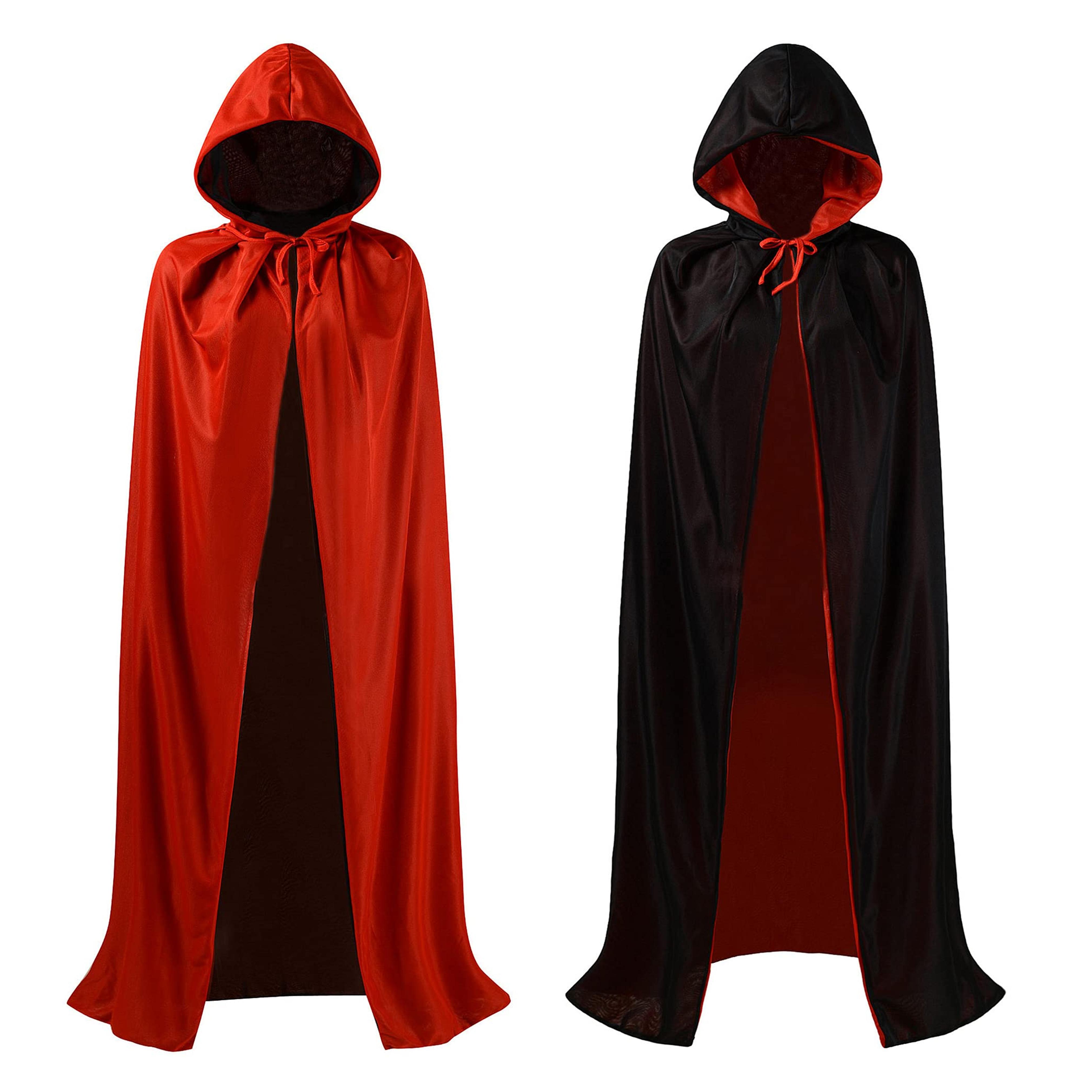 Black and Red Reversible Halloween Christmas Cloak Masquerade Party Cape Costume (47 inch, With Hood)