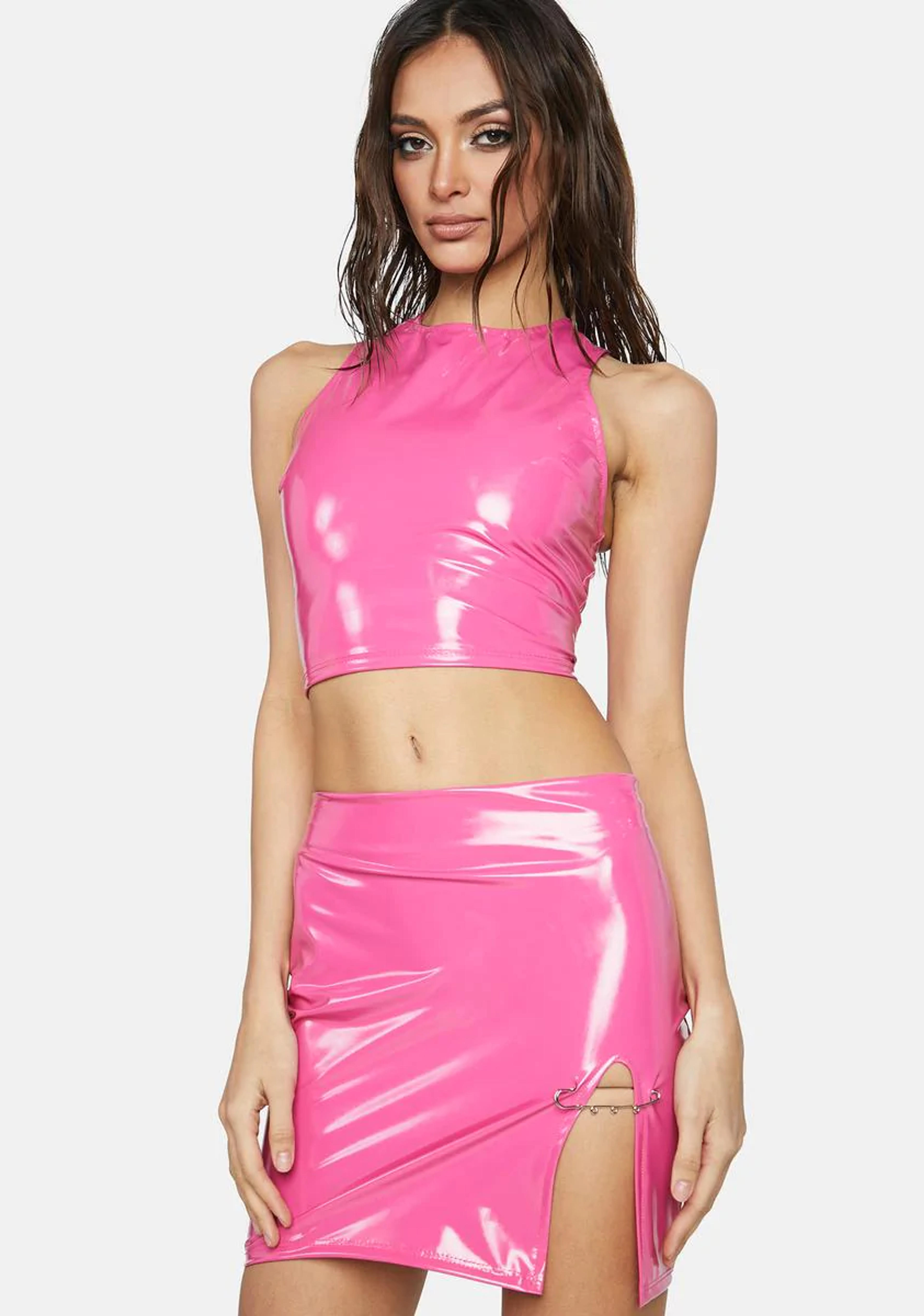 Vinyl Tank Top And Slit Skirt Set - Pink – Dolls Kill