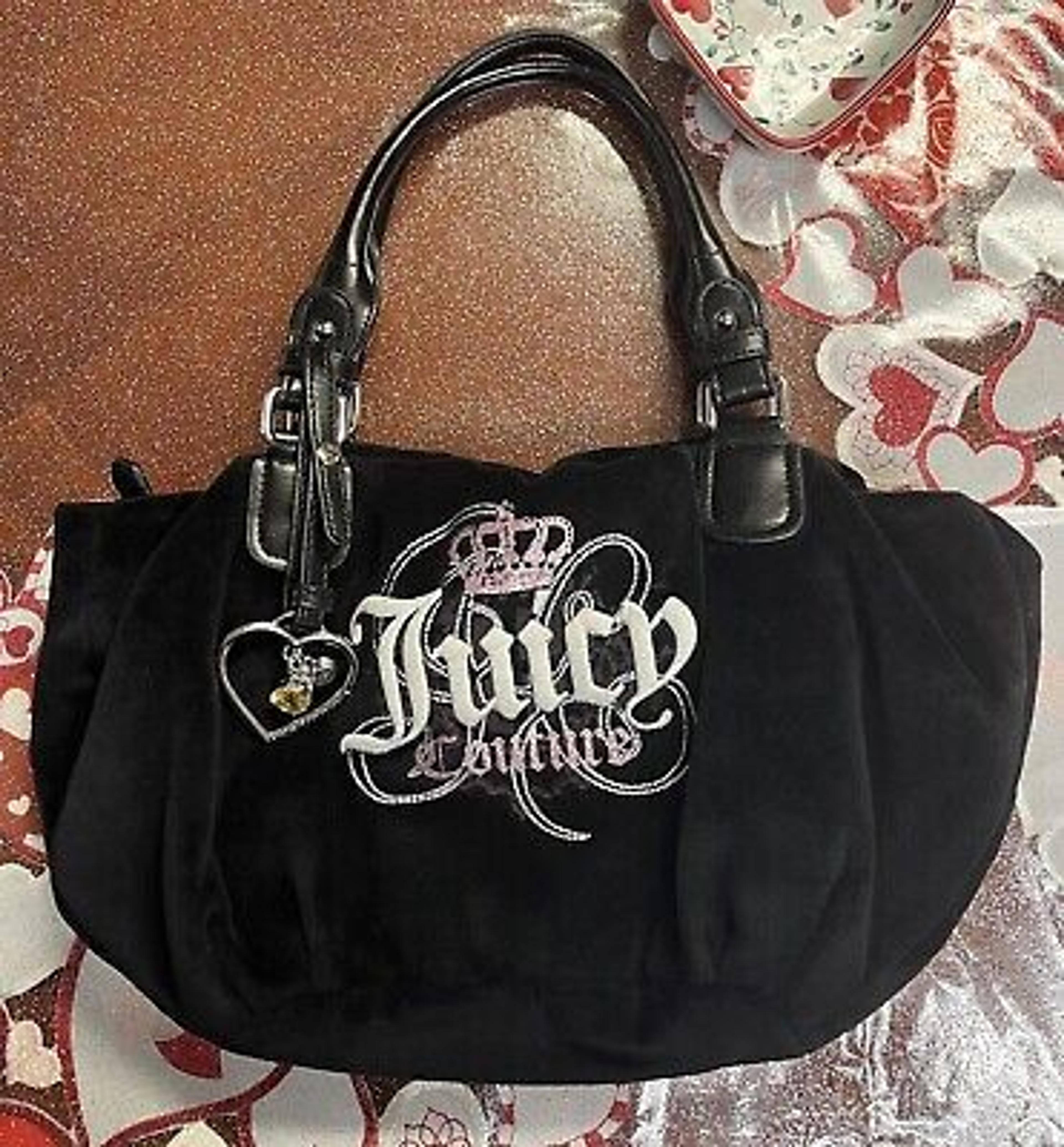 Vintage Y2K Juicy Couture Pink Black White Velour Shoulder Bag Handbag