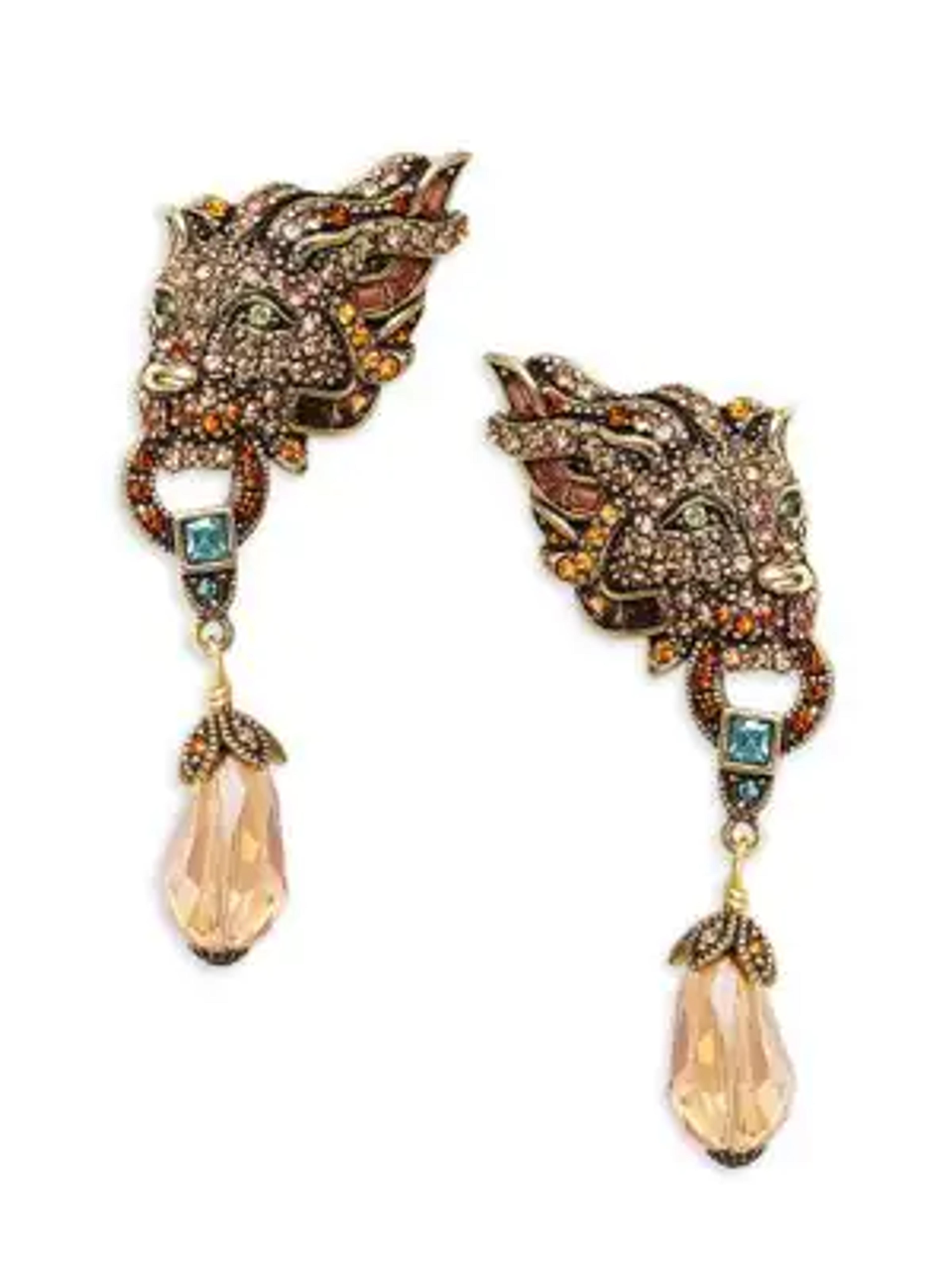 Heidi Daus Goldtone & Crystal Lion Earrings on SALE