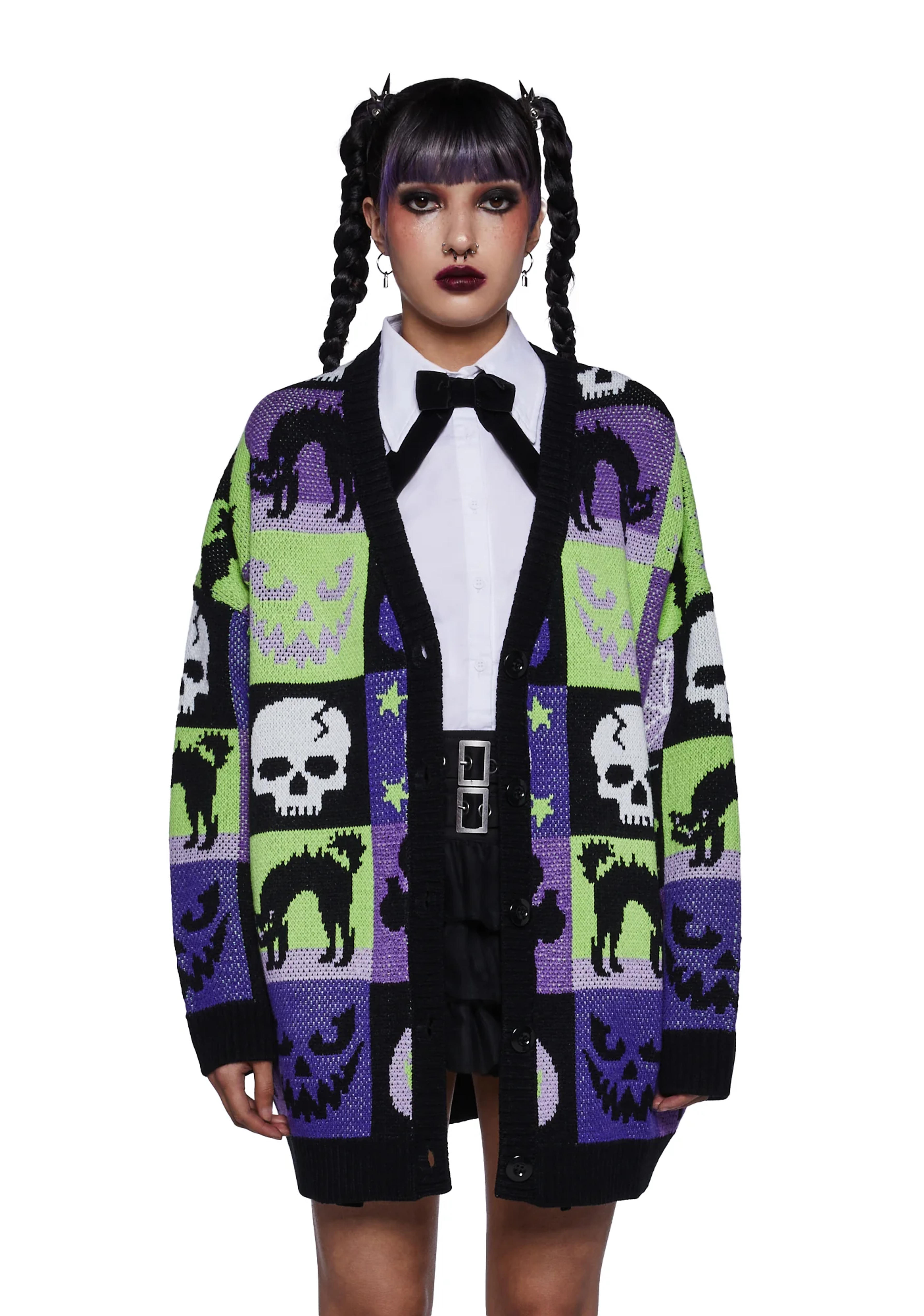 Trickz N Treatz Patchwork Oversized Knit Cardigan – Dolls Kill