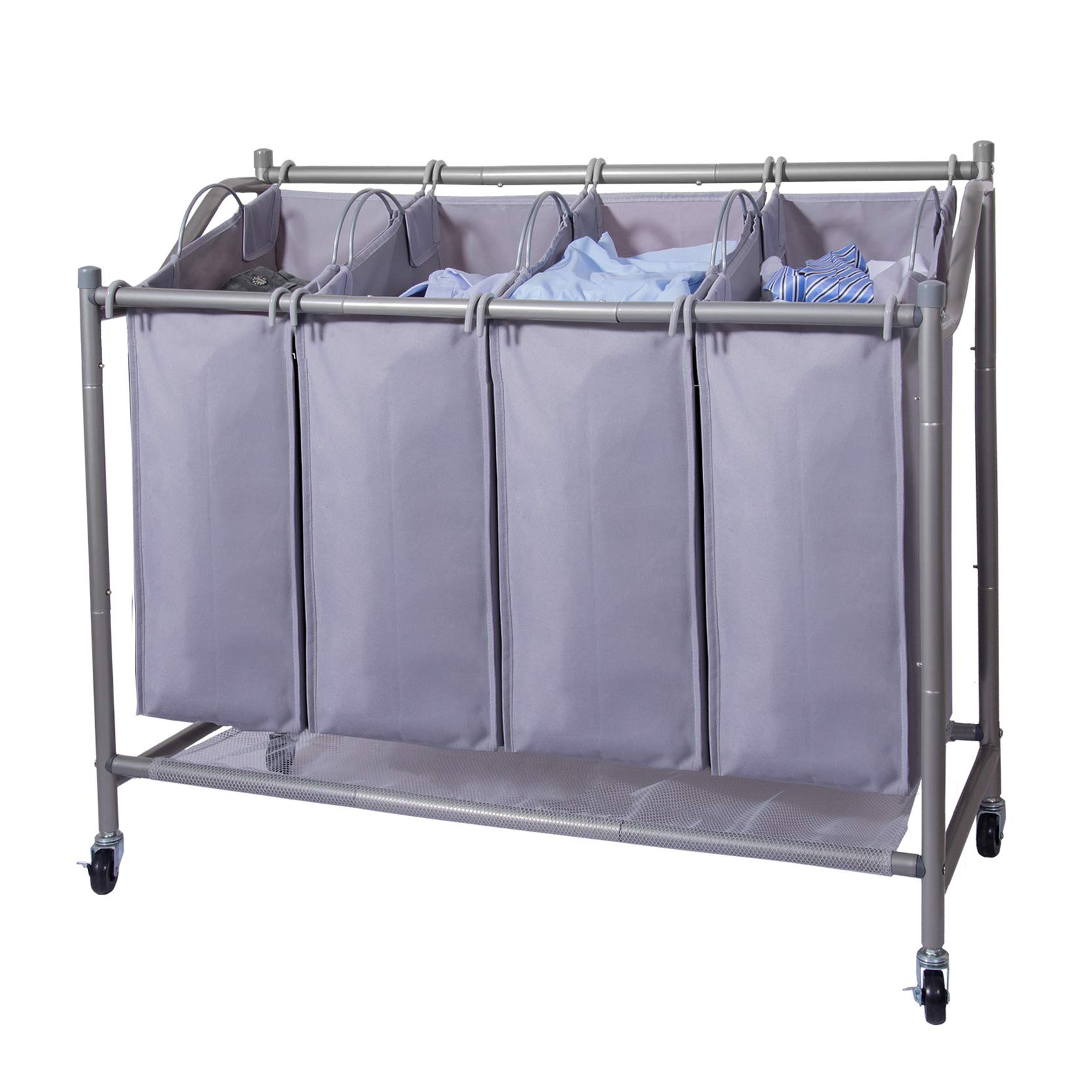 Laundry Sorter Cart 4-Bag Classics Rolling Laundry Hamper, Sturdy Frame with 60KG Weight Capacity, Gray