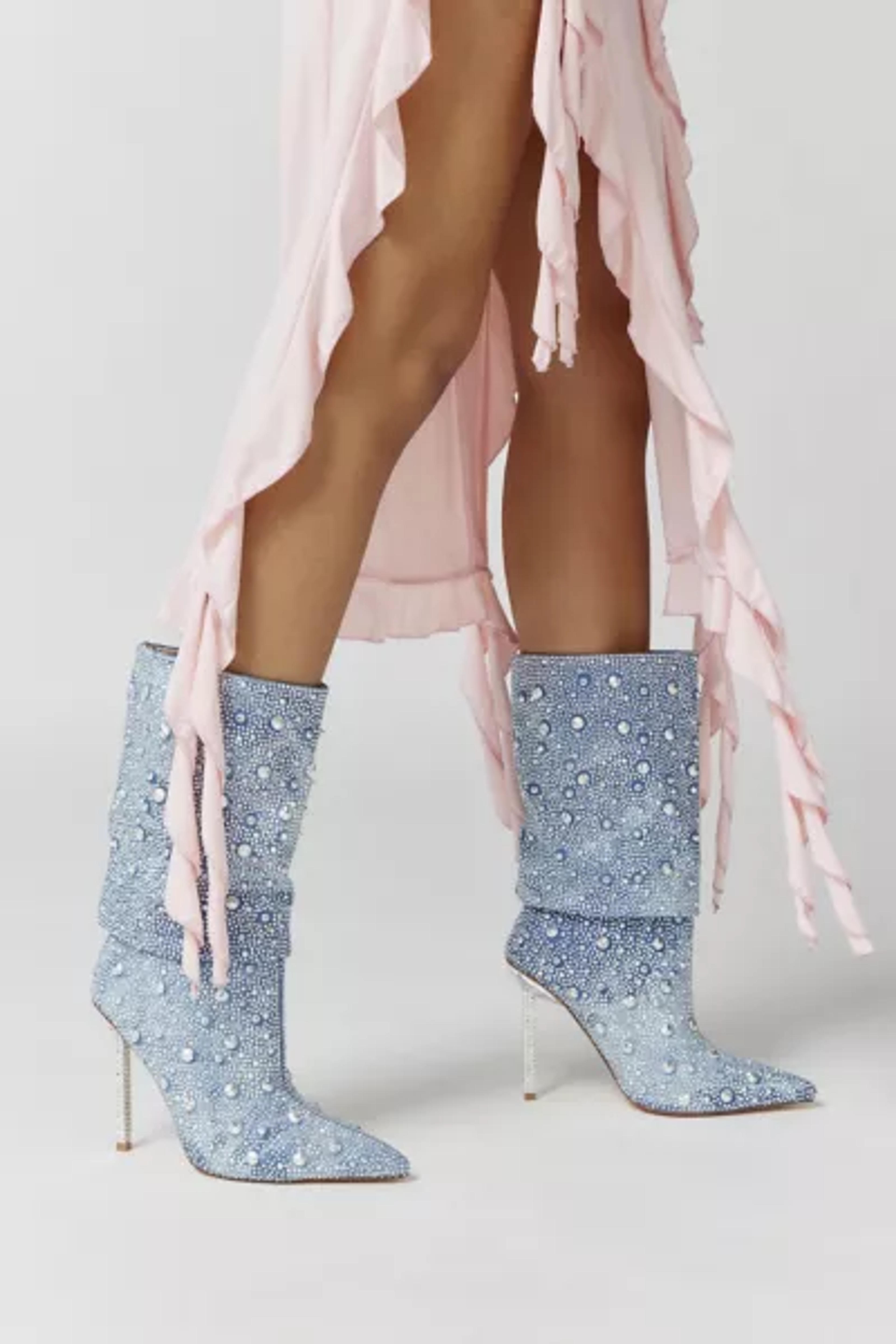 Azalea Wang Challenger Rhinestone Denim Boot | Urban Outfitters