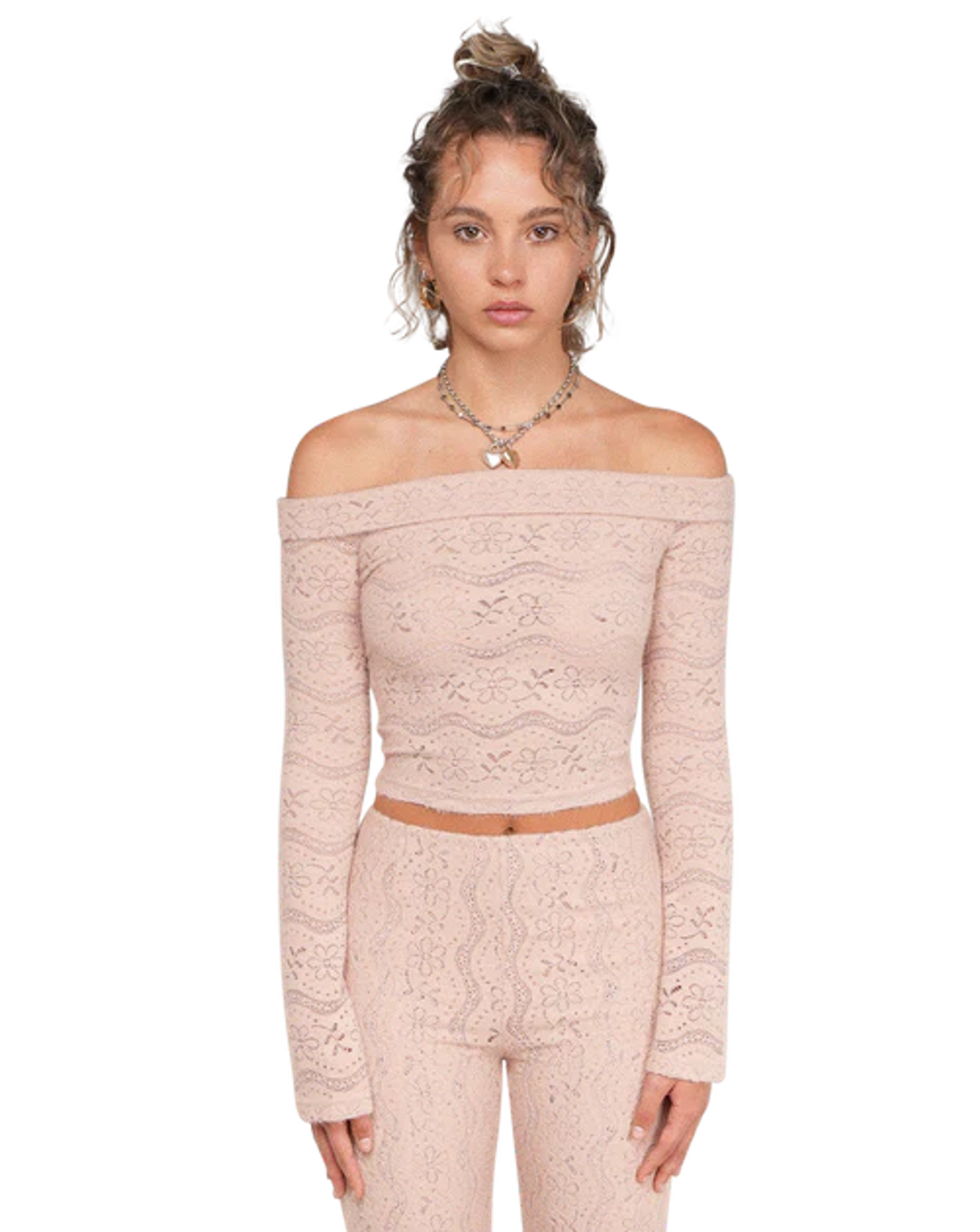 Lace Flower Off-Shoulder Top - Rose